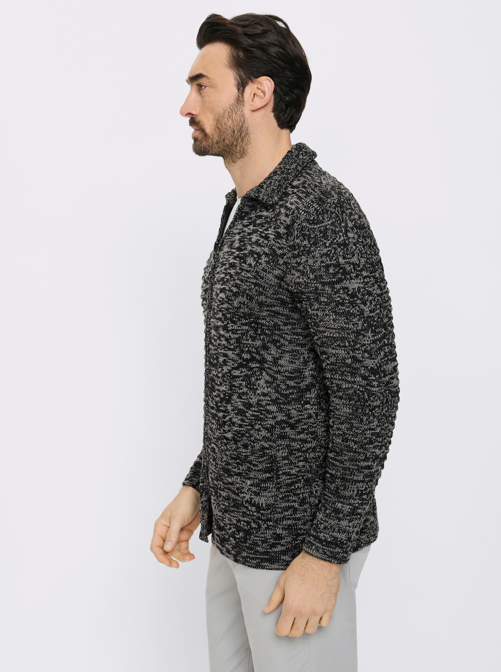 Marco Donati Strickjacke in längerer Form - schwarz-grau-meliert