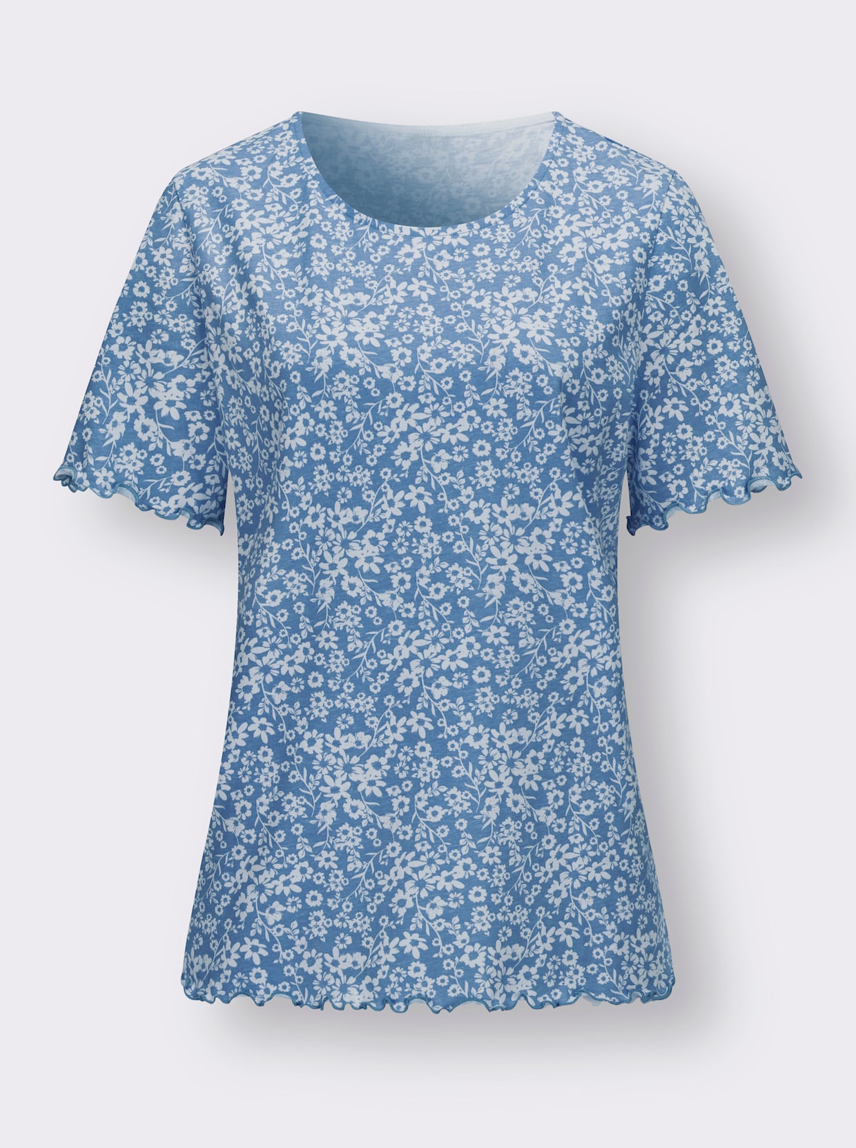 Tričko s krátkymi rukávmi - Stredne modrá-svetlobéžová potlač
