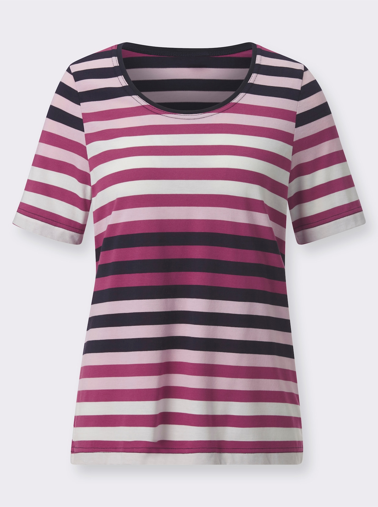 Kurzarmshirt - rosé-marine-gestreift