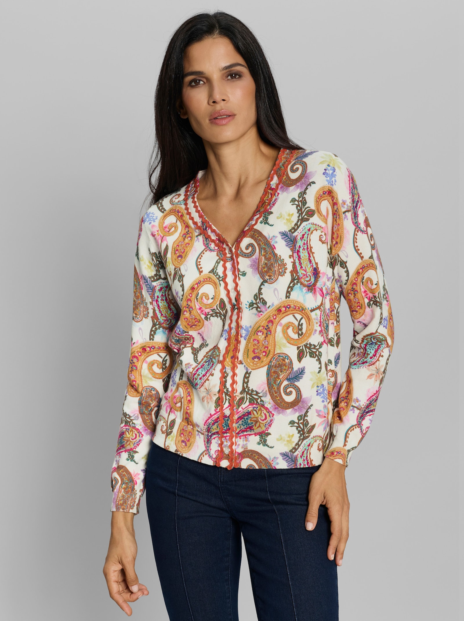 heine Feinstrickjacke im Paisleymuster - ecru-rosé-bedruckt