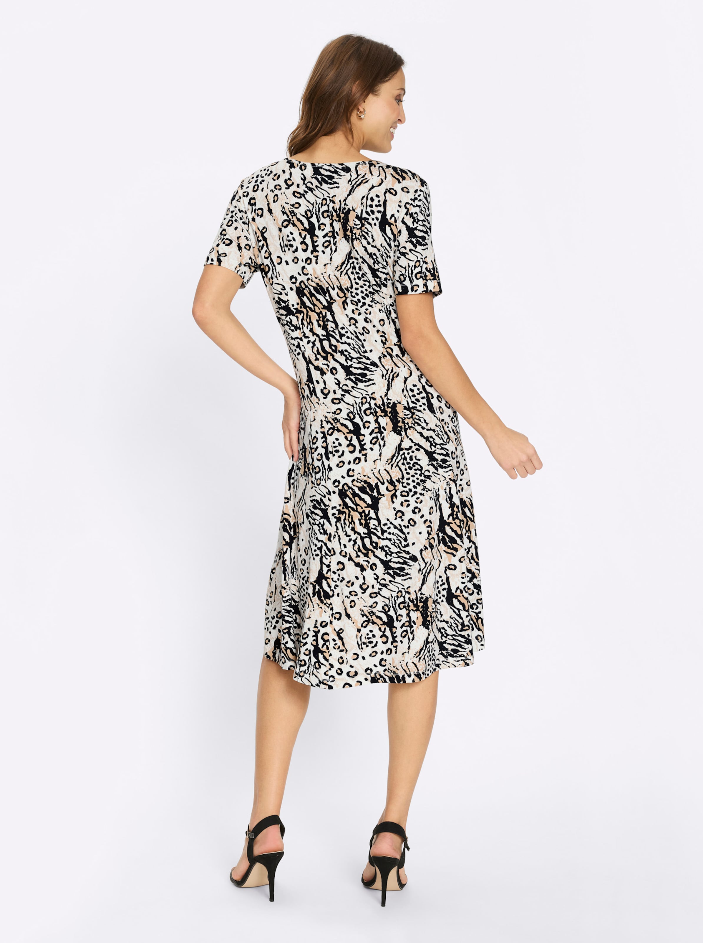 Jersey jurk ecru/zwart geprint, foto 4