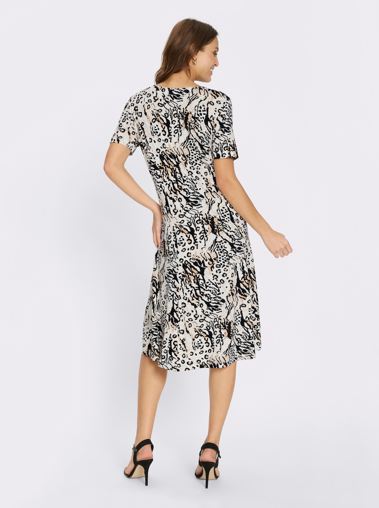Jerseykleid - ecru-schwarz-bedruckt