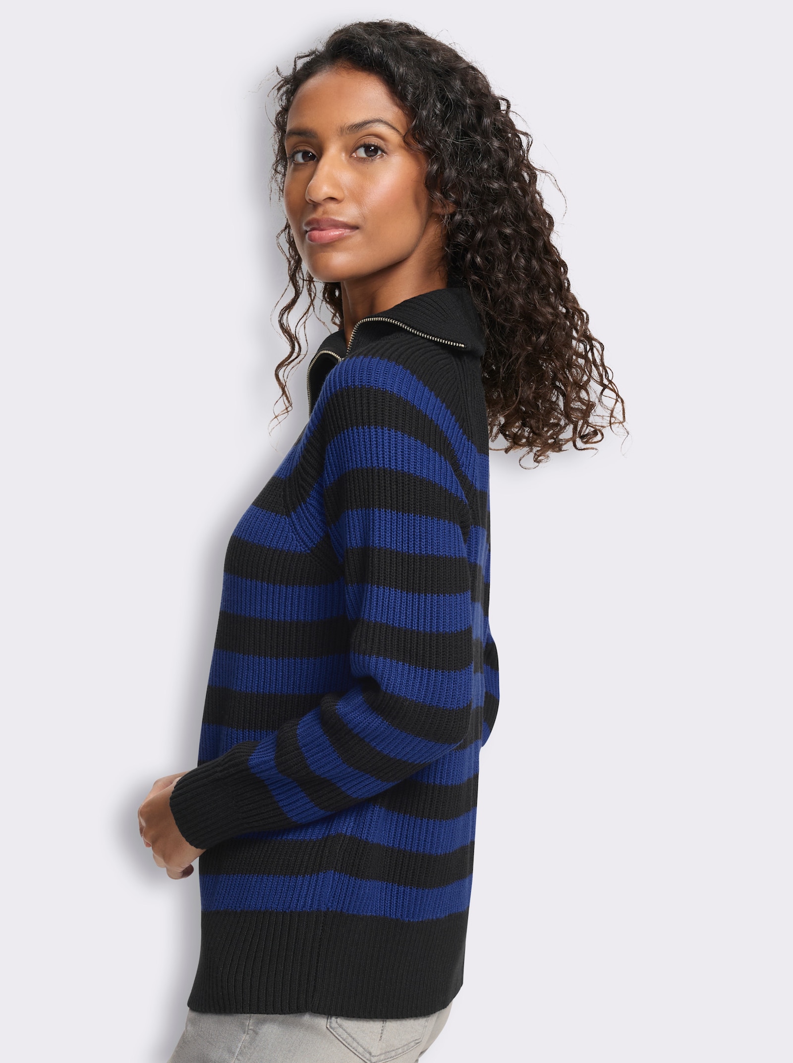 heine Langarm-Pullover mit Ringelstreifen - schwarz-royalblau-geringelt