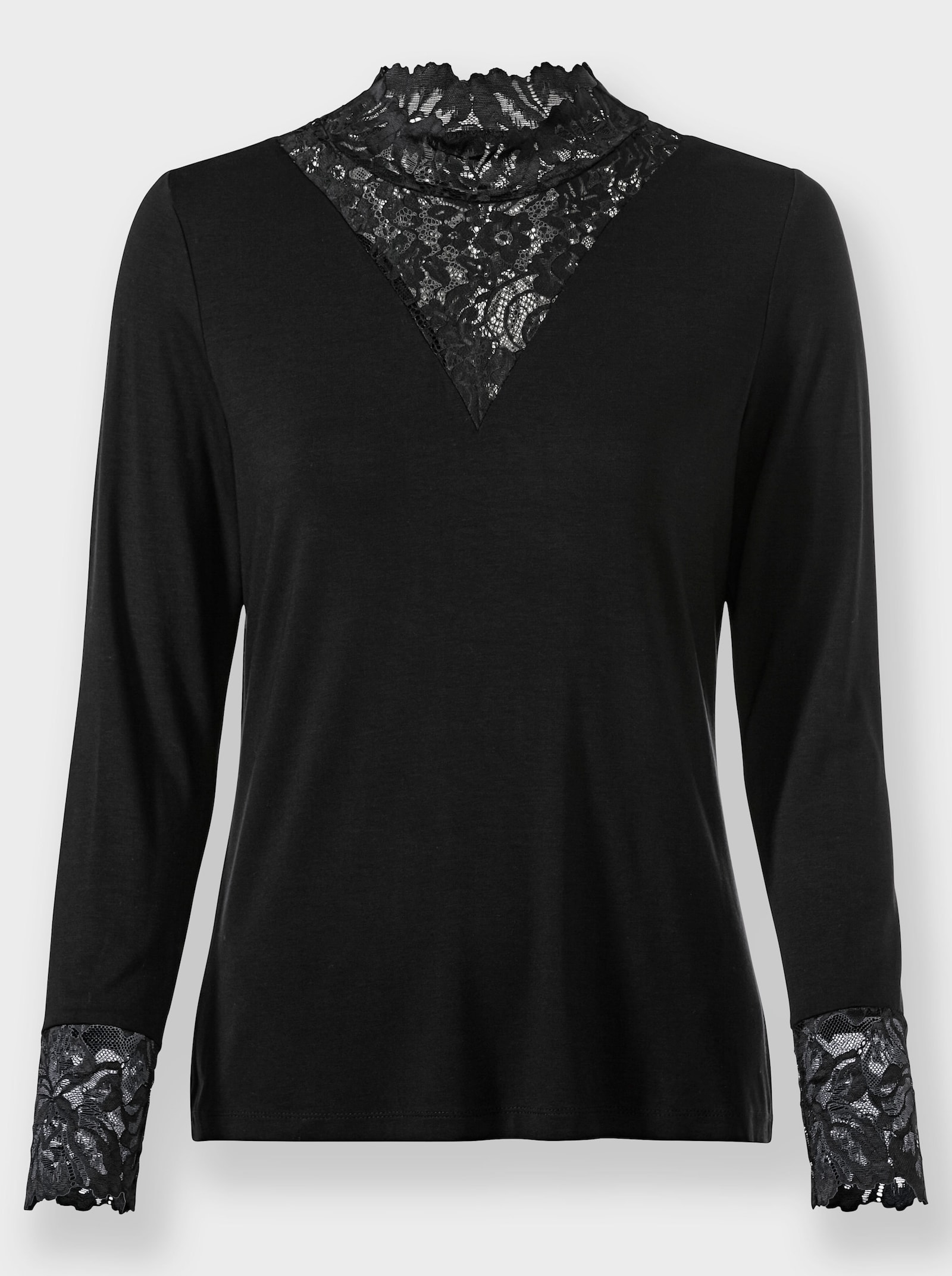 heine Stehkragenshirt mit transparenter Spitze - schwarz