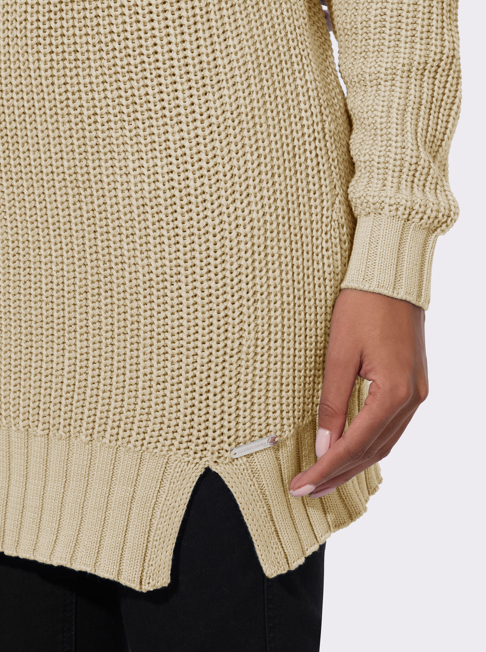 Longpullover mit Rippabschlüssen - sand