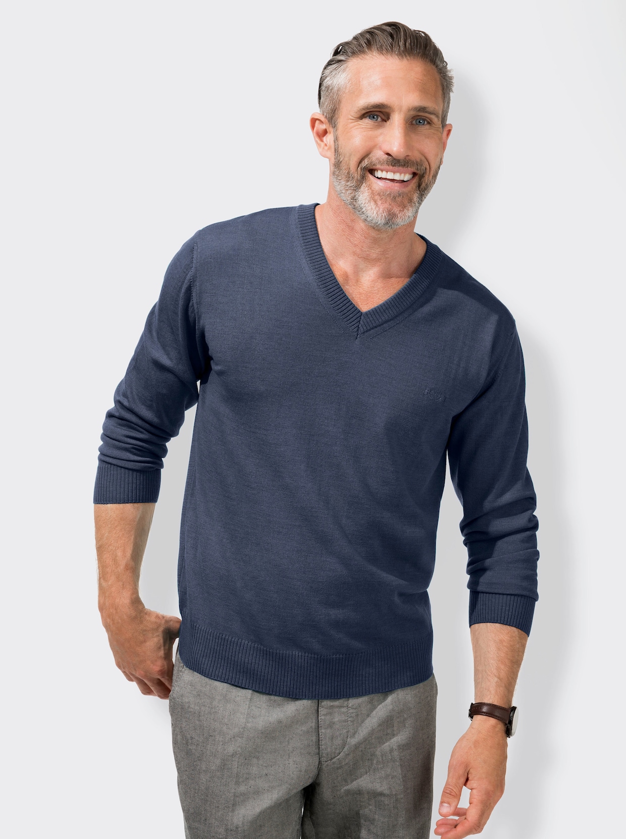 Marco Donati Pullover met V-hals - jeansblauw