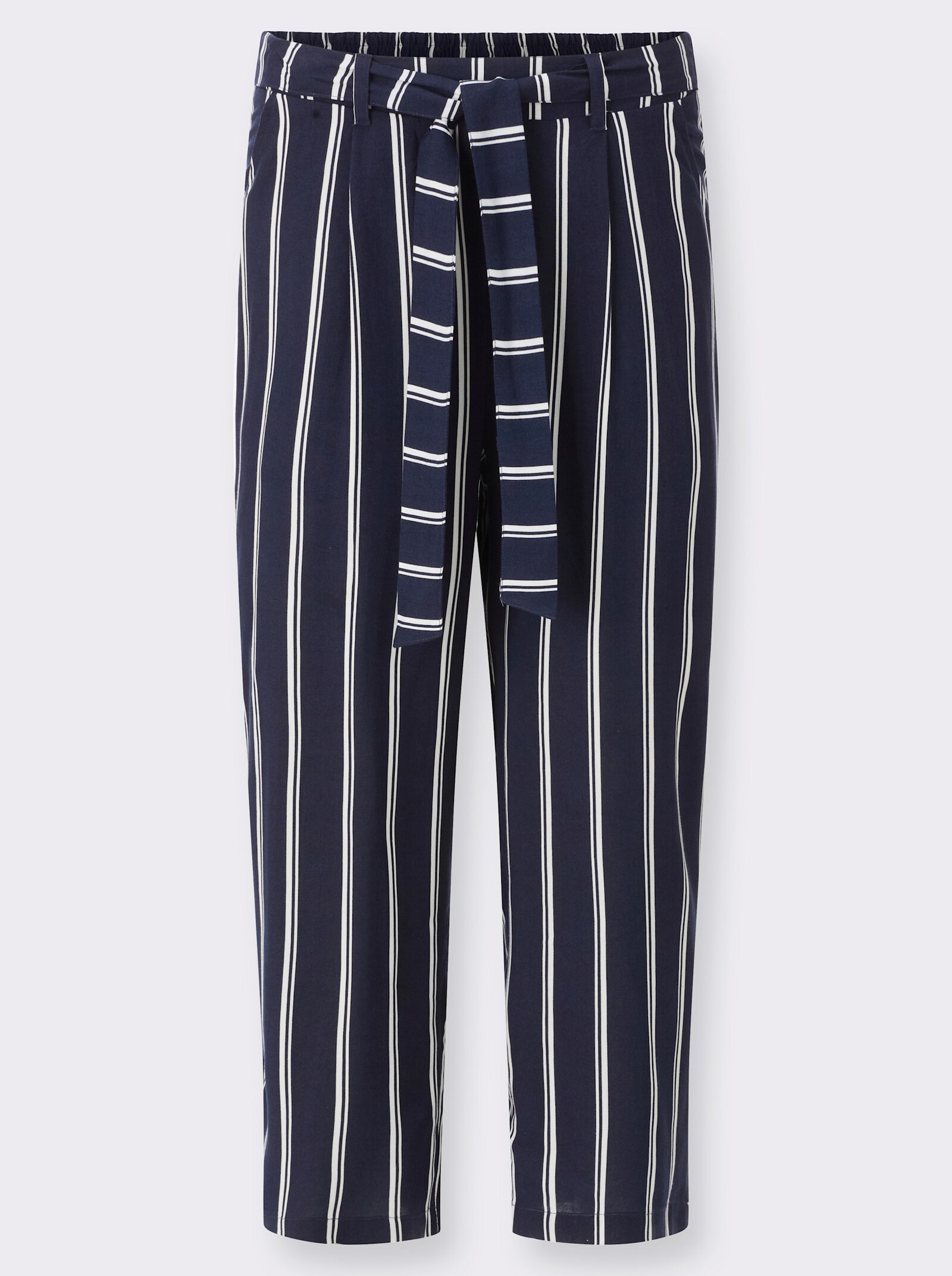 3/4-Hose mit fixiertem Bindegürtel - marine-ecru-gestreift