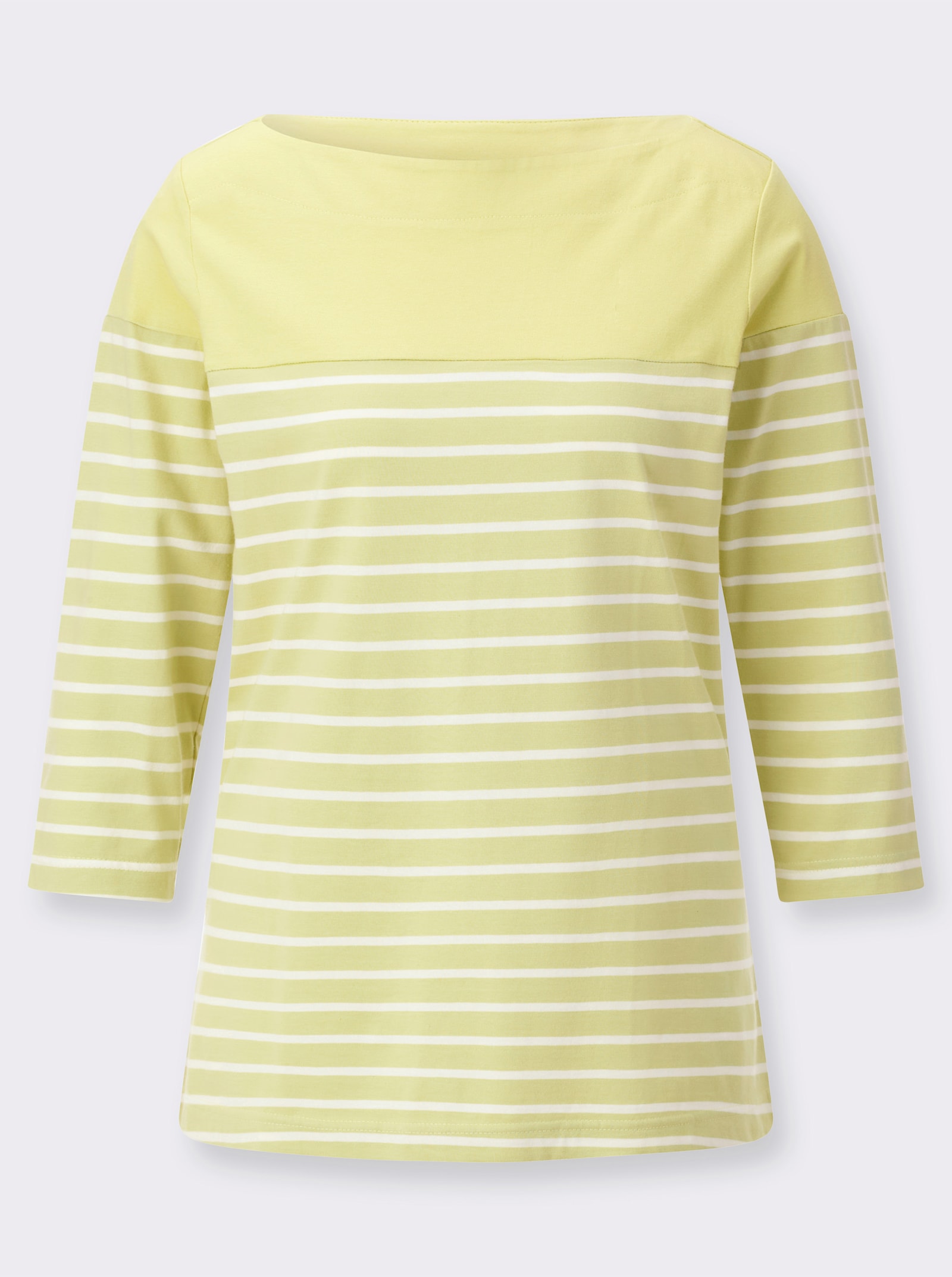 Ringelshirt mit 3/4 Ärmeln - lindgrün-ecru-geringelt