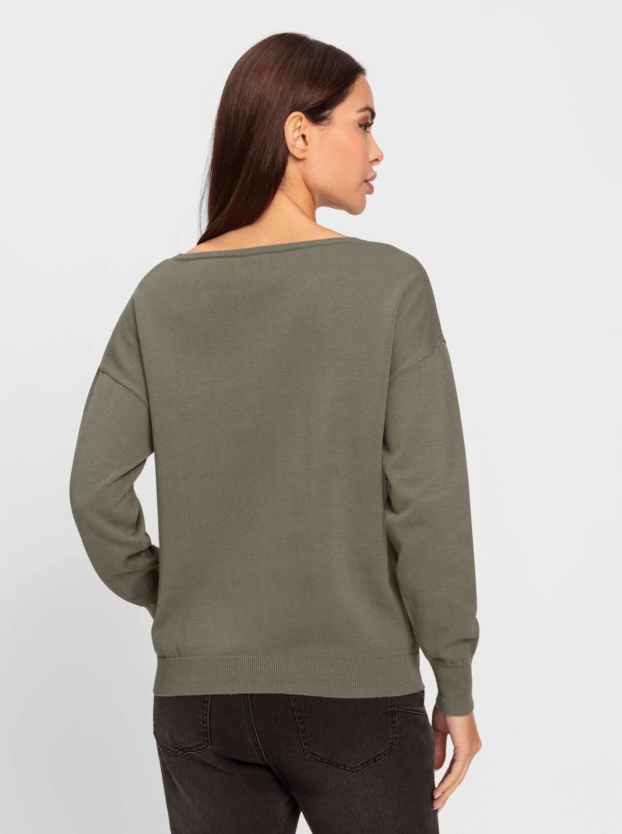 heine Pullover met ronde hals - kaki/zwart gedessineerd