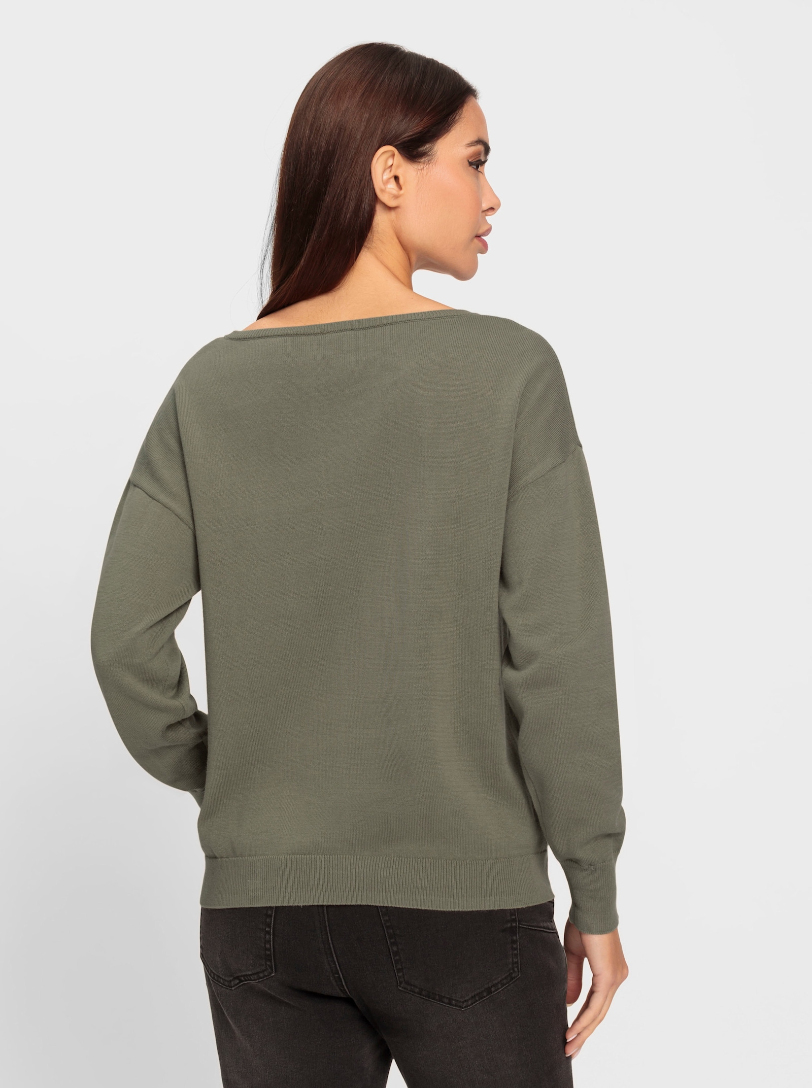 heine Pull à encolure ronde avec inscription imprimée - kaki-noir à motifs