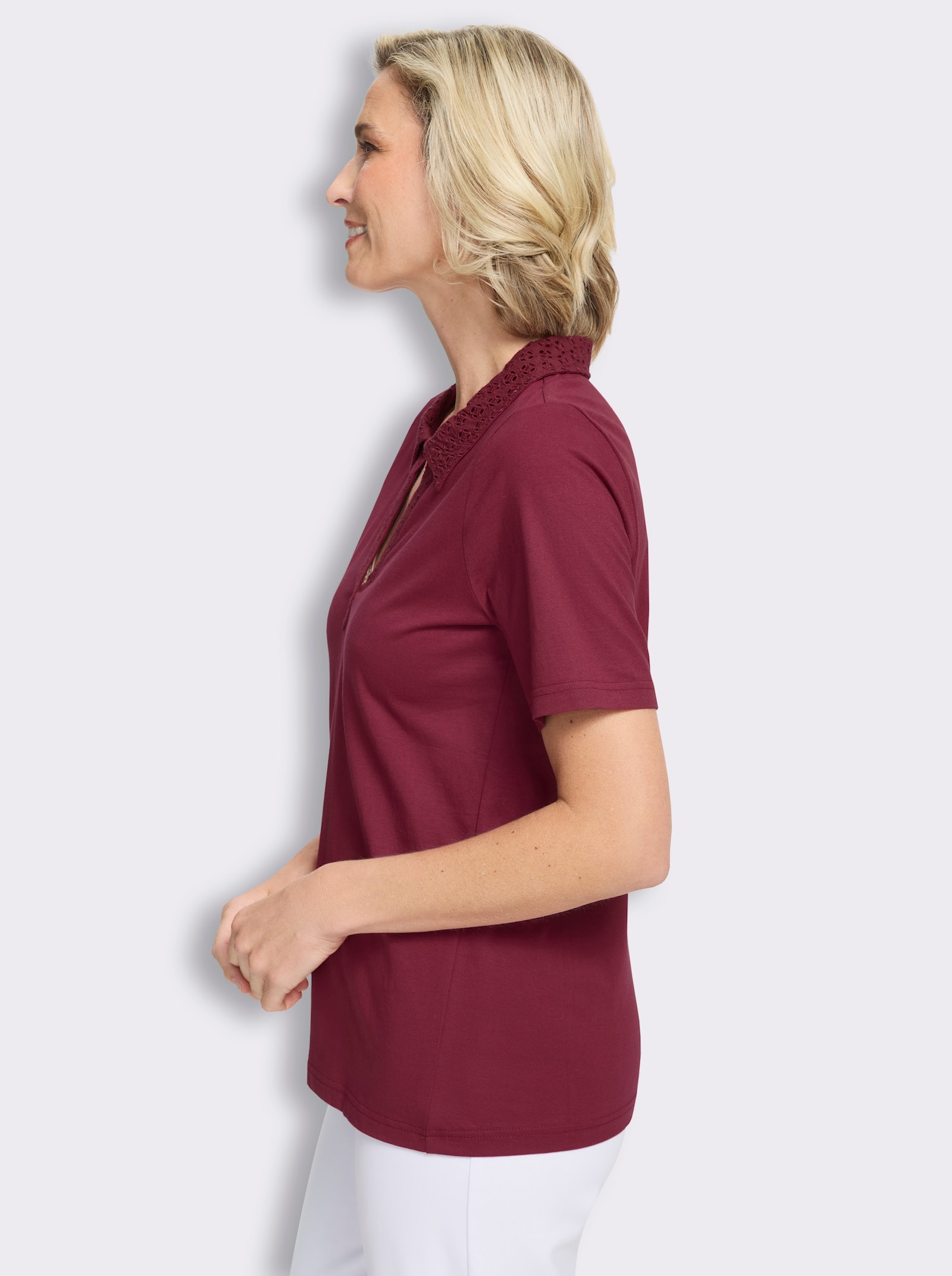 Poloshirt met ajourwerk - bordeaux