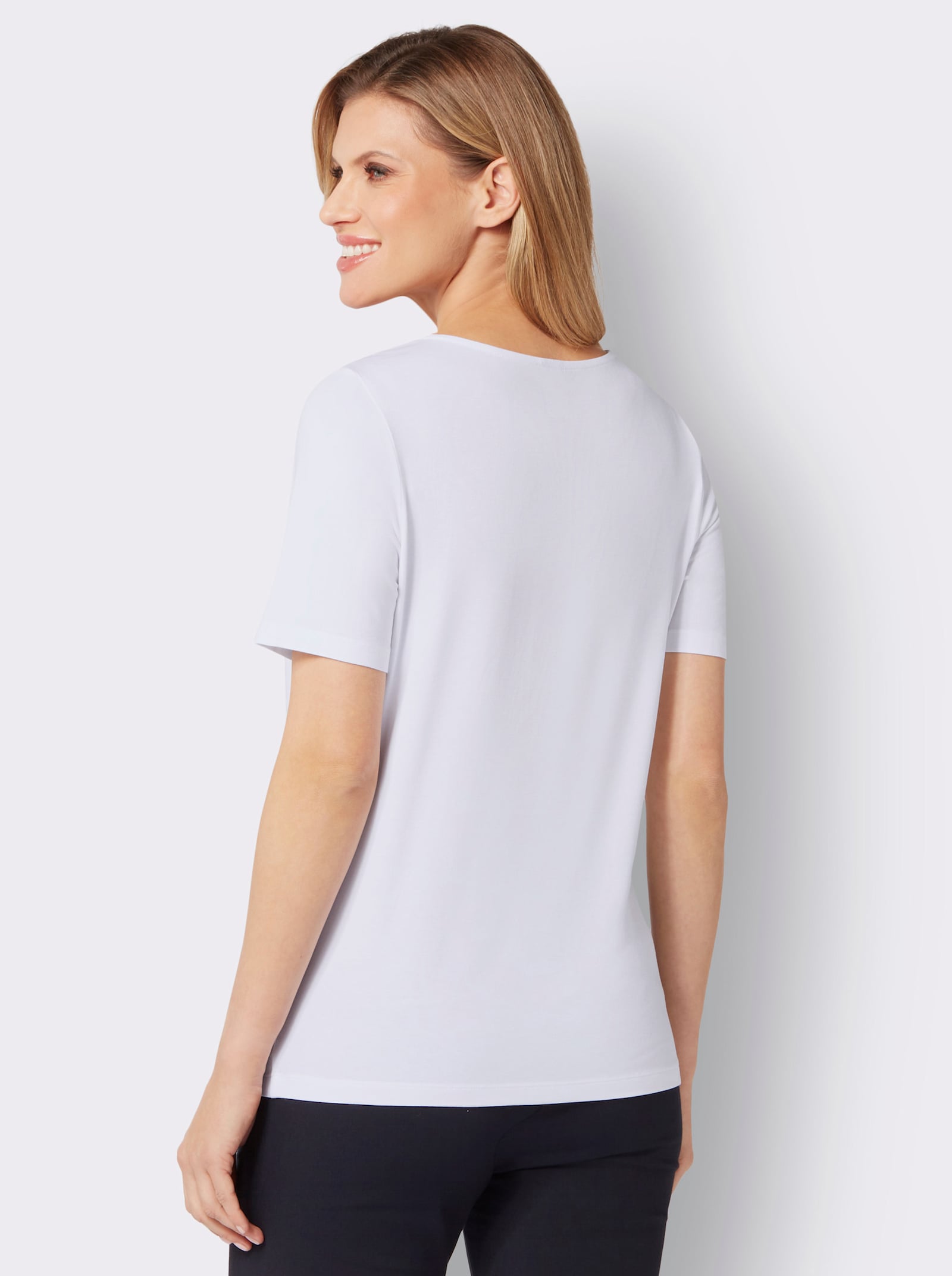 Kurzarmshirt mit herzförmigem Ausschnitt - weiß