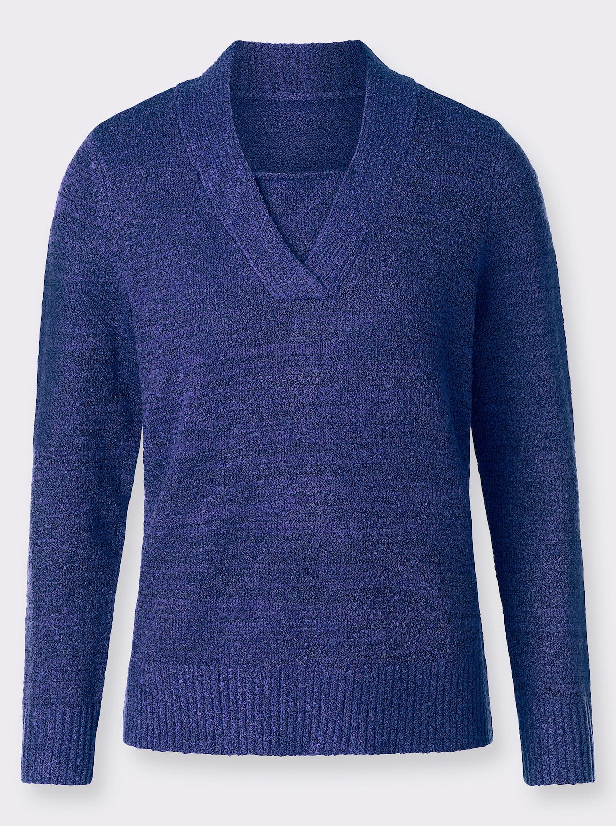 Bouclé-pullover - koningsblauw/zwart gedessineerd