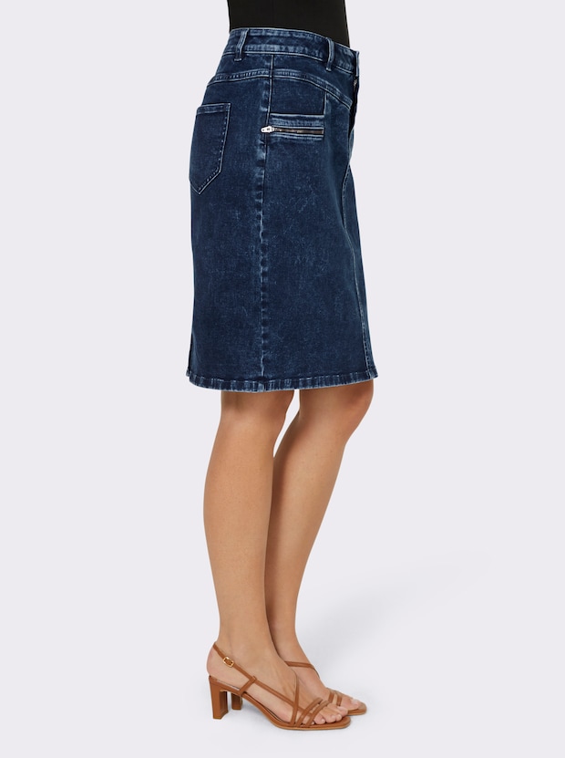 Nina Carter P213 Korte jeansrok voor dames, met split aan de voorkant en ritssluiting, used look, Donkerblauw (P213-2