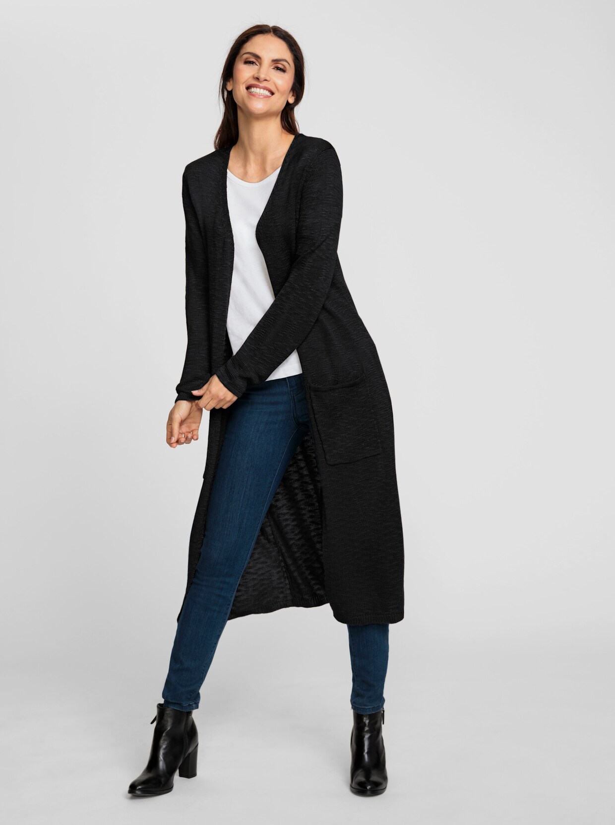 Long-Strickjacke - schwarz