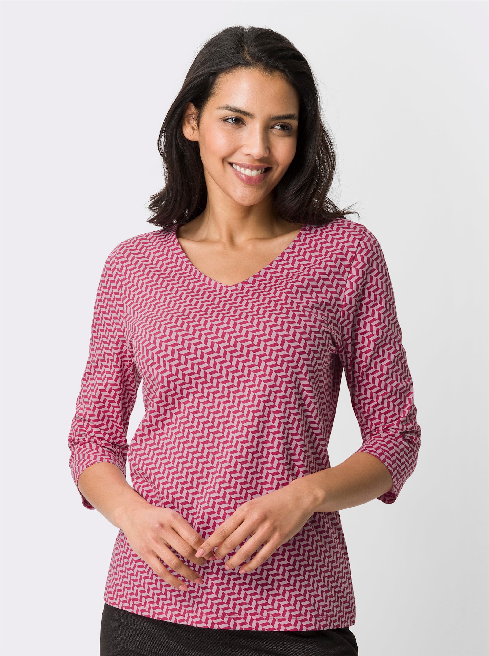 Topp med 3/4-ärm & minimalistiskt tryck - cerise-ljusrosa