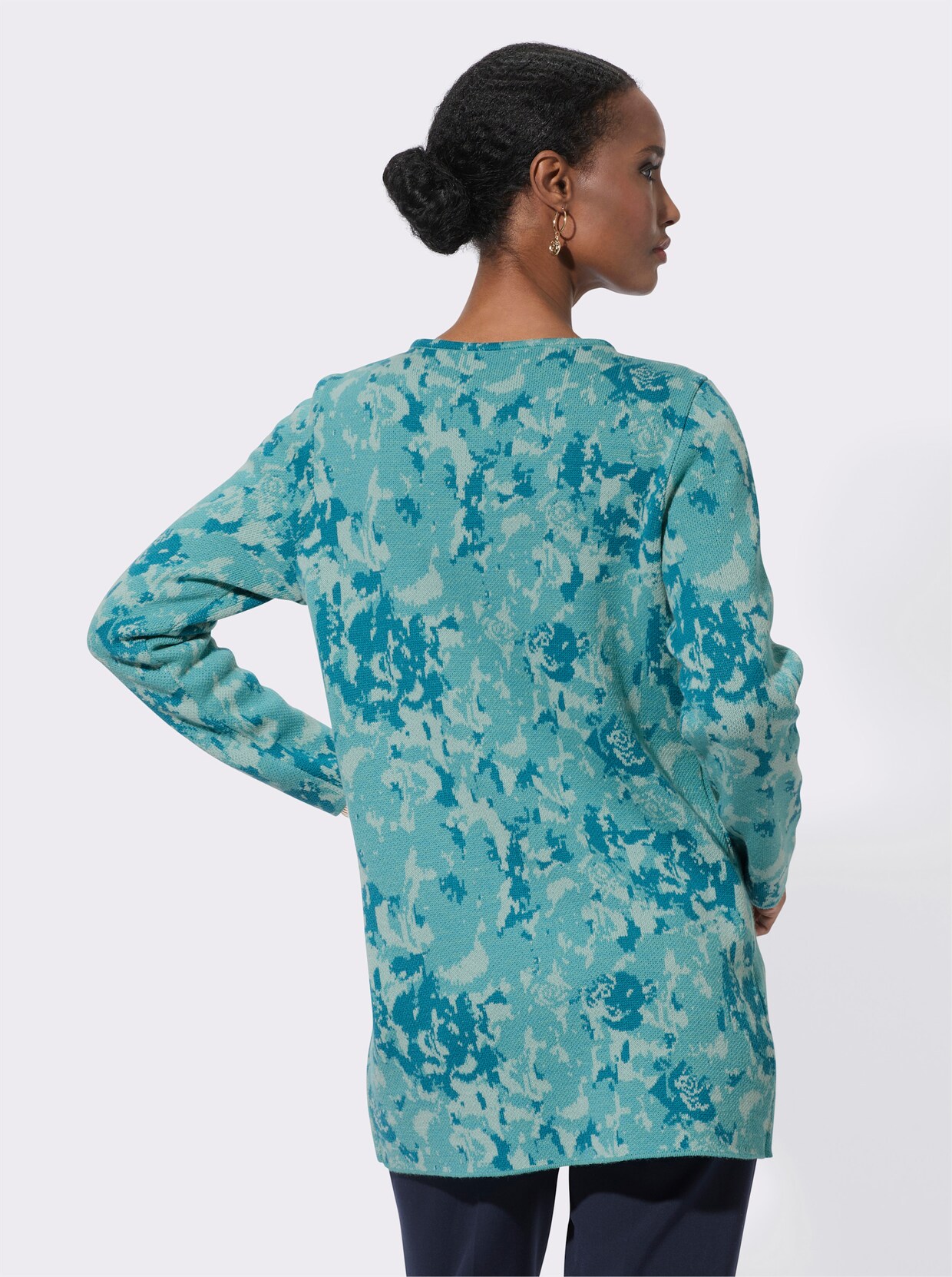 Lang gebreid vest - mint/aquapetrol gedessineerd