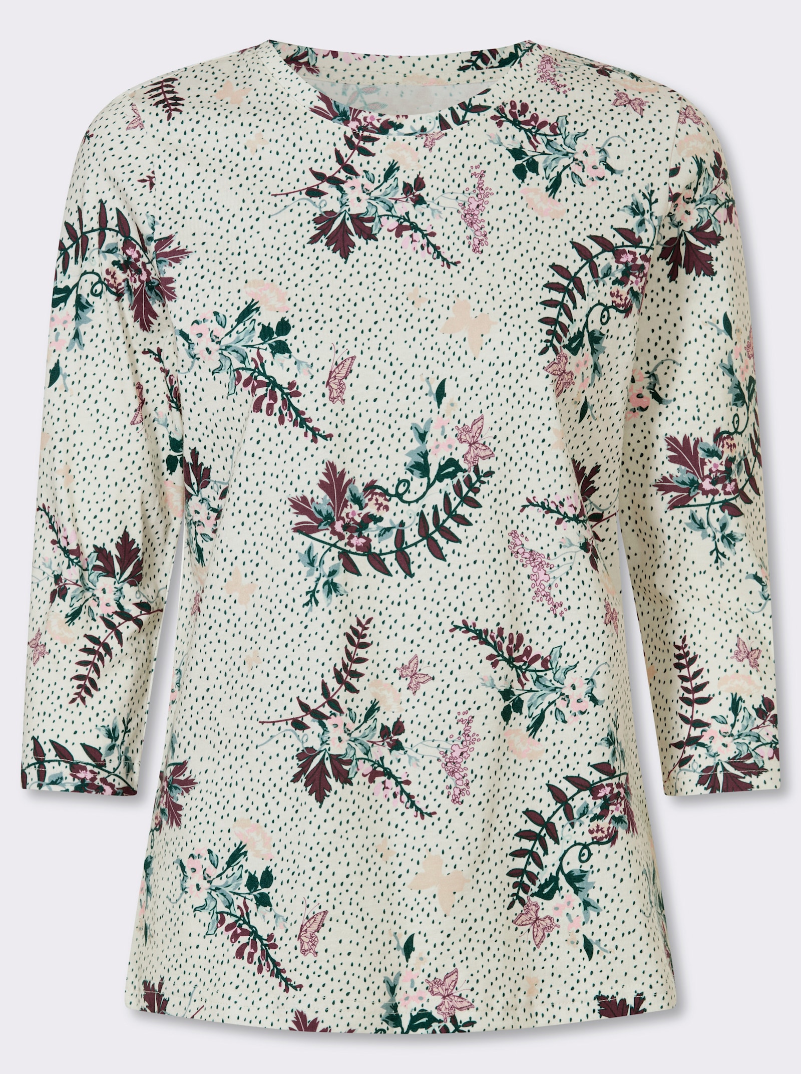 3/4-Arm-Shirt mit floralem Dessin - champagner-hortensie-bedruckt