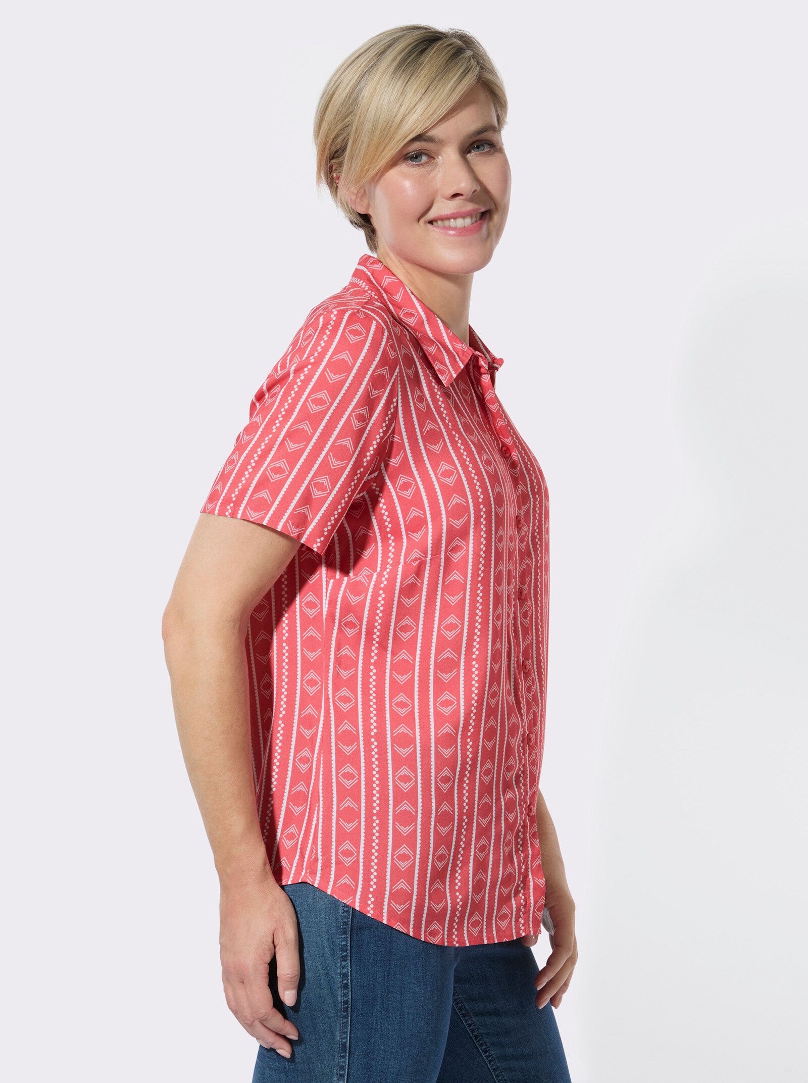 Gestreifte Bluse aus reiner Viskose - grapefruit-ecru-gestreift