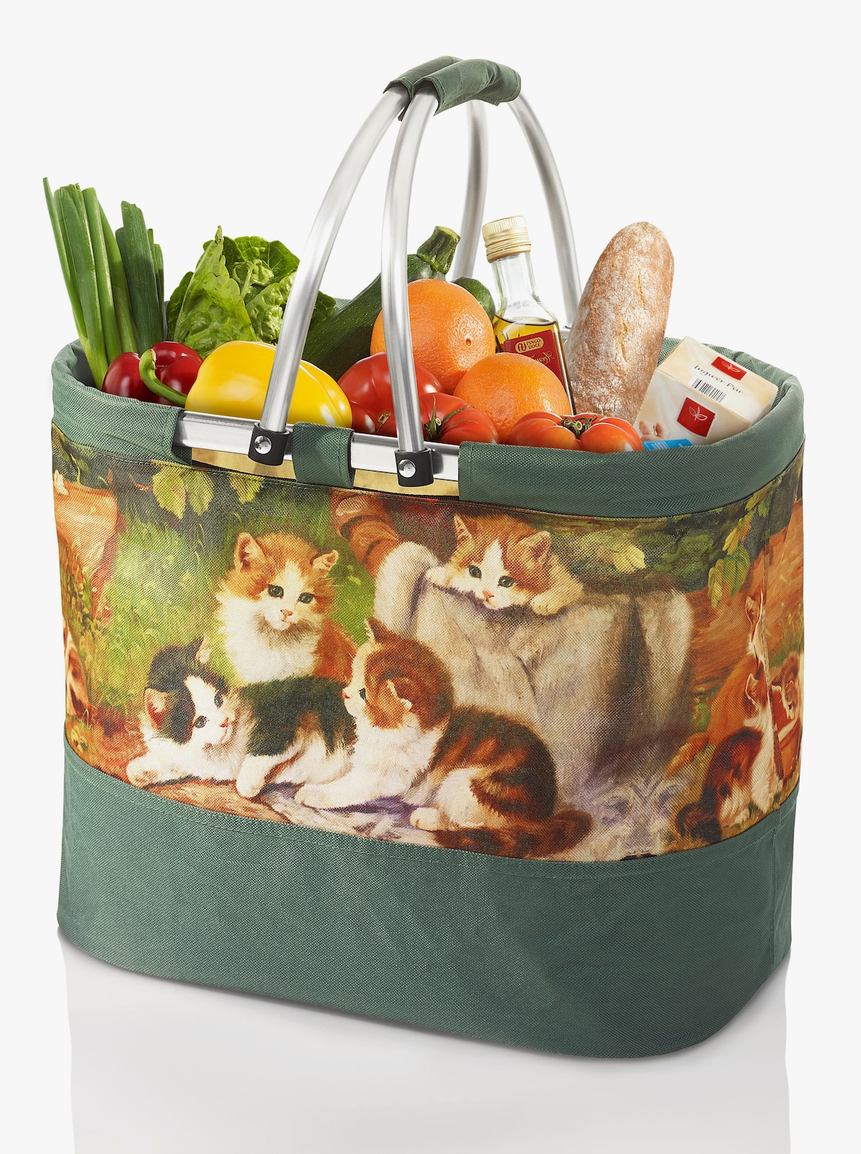 Nákupní košík + nákupní taška - zelená-vzor