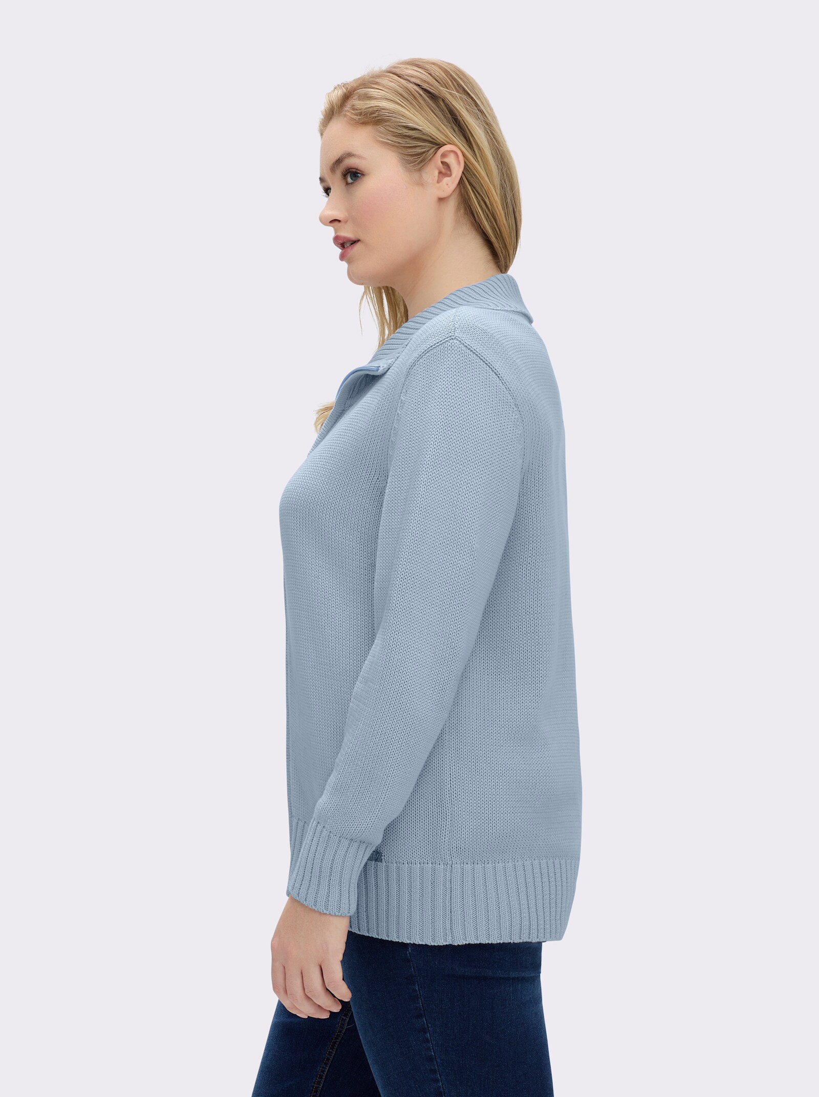 Strickjacke mit 2-Wege-Reißverschluss - eisblau