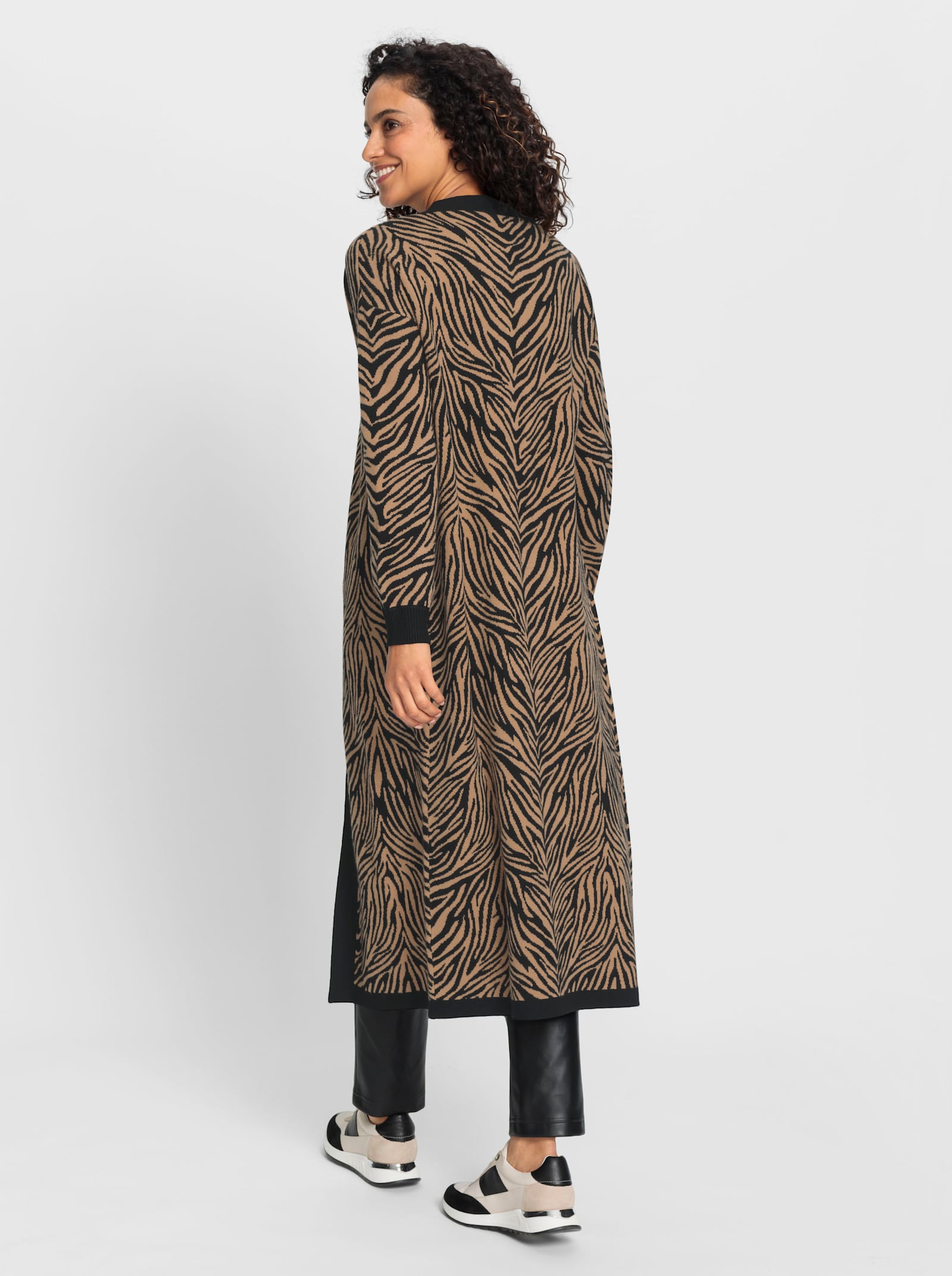 Strickmantel im Animal-Jacquardmuster - schwarz-camel-gemustert