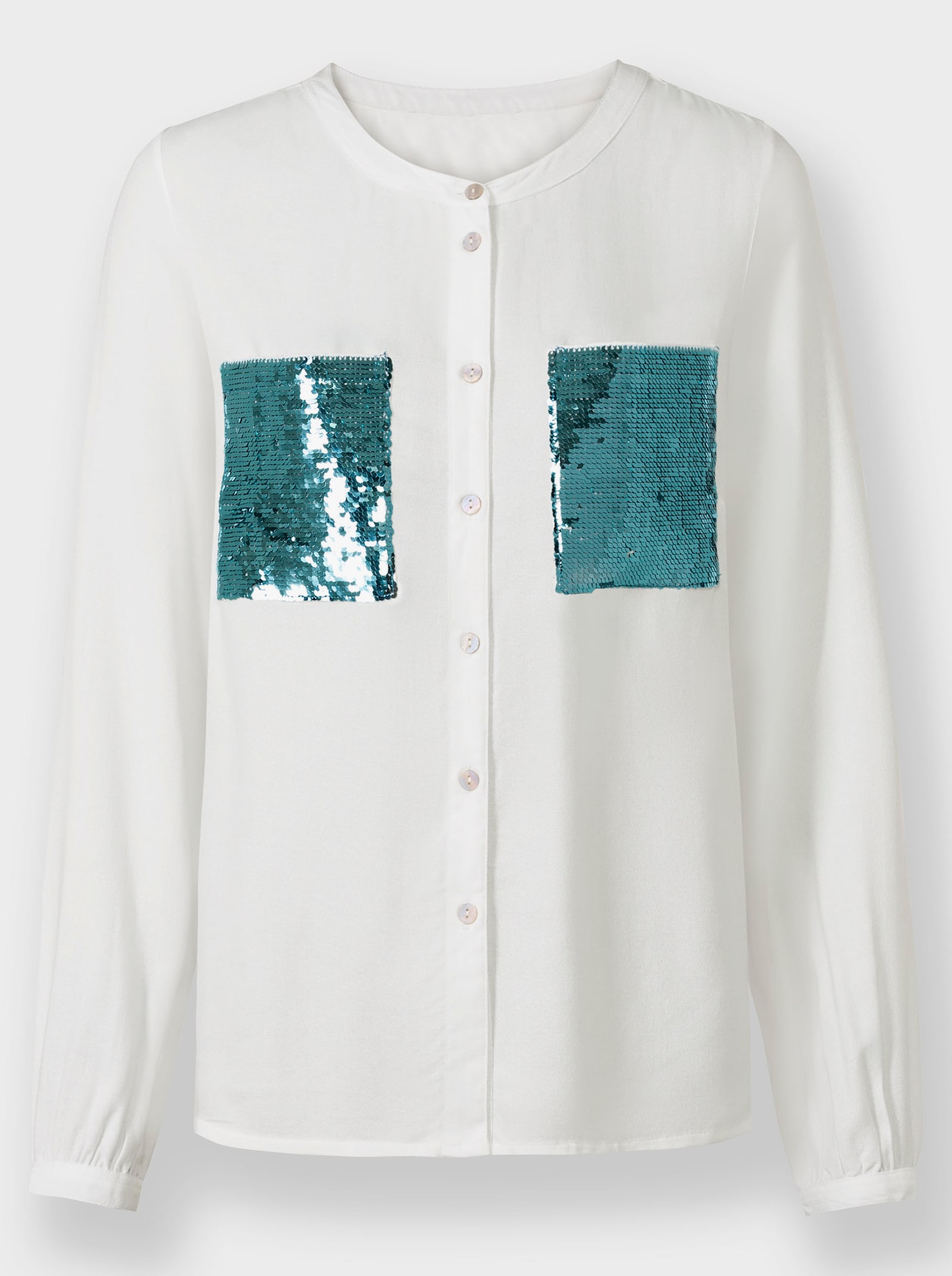 heine Blouse met lange mouwen en met borstzakken met pailletten - ecru