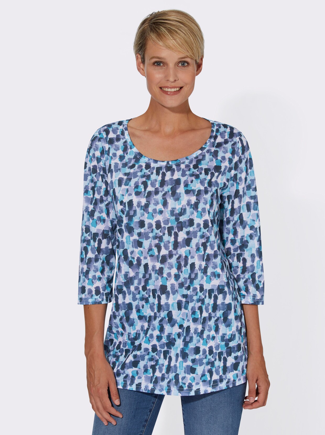 Lang shirt - donkerblauw gedessineerd