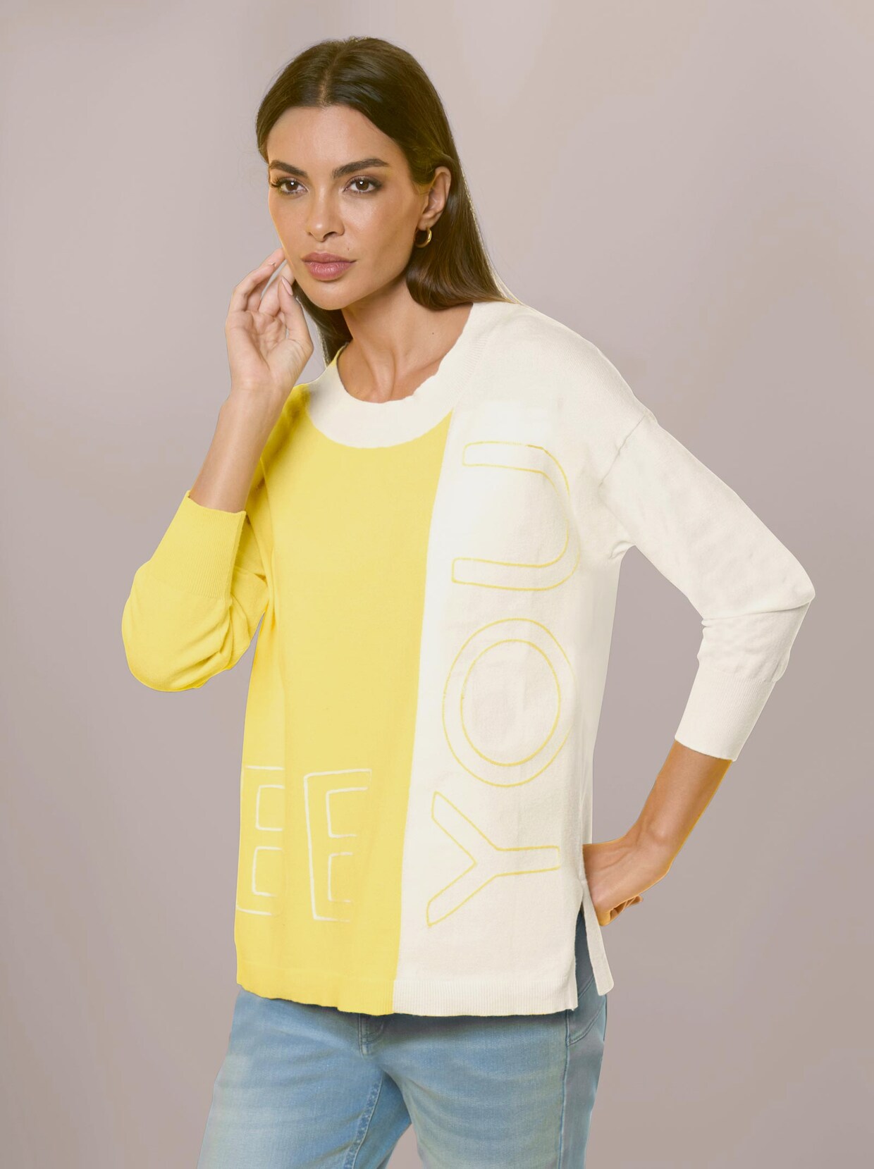 Rick Cardona Pullover - zitrone-ecru-gemustert
