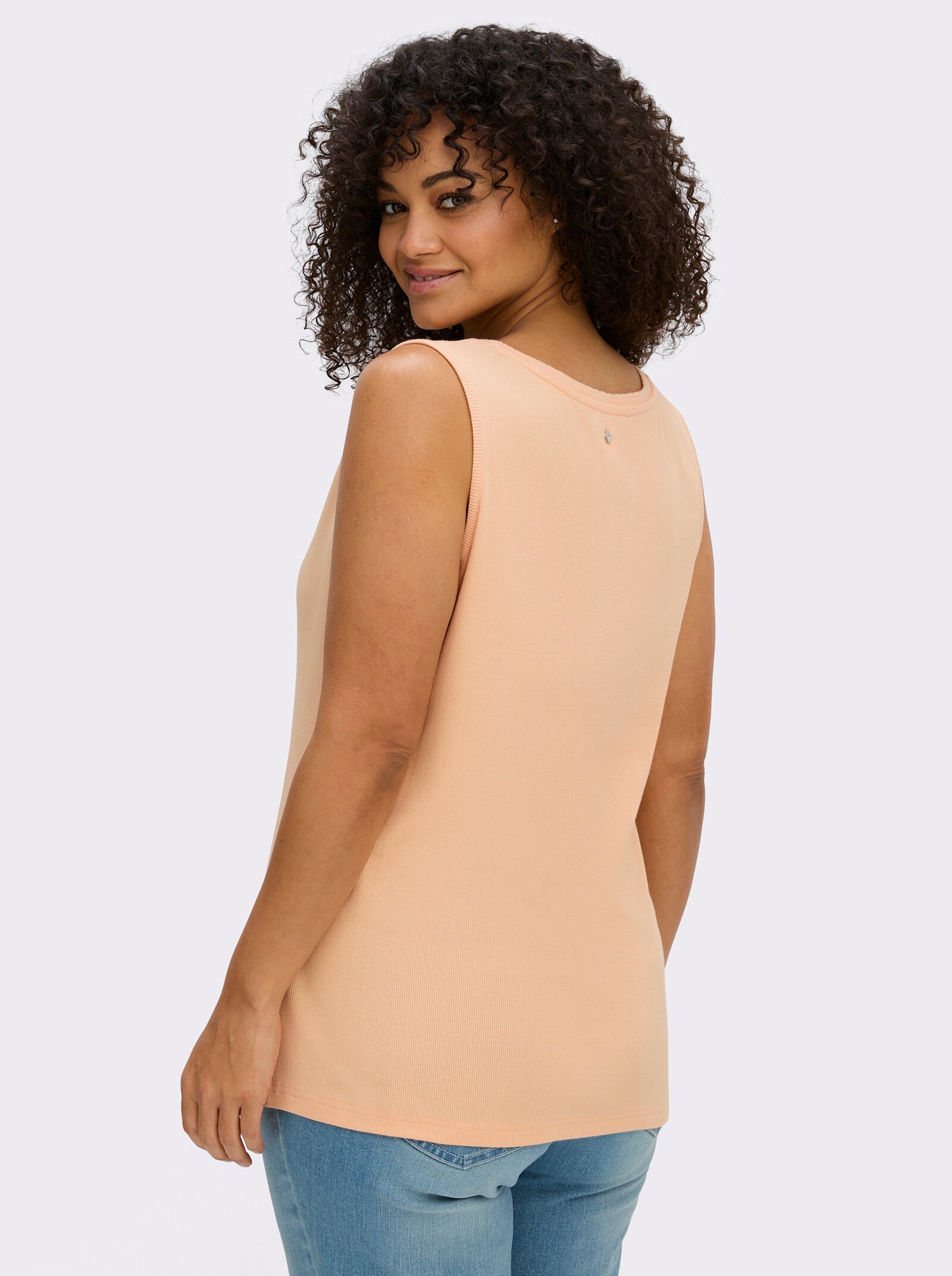 sheego Tanktop mit Ajourtape am Ausschnitt - apricot
