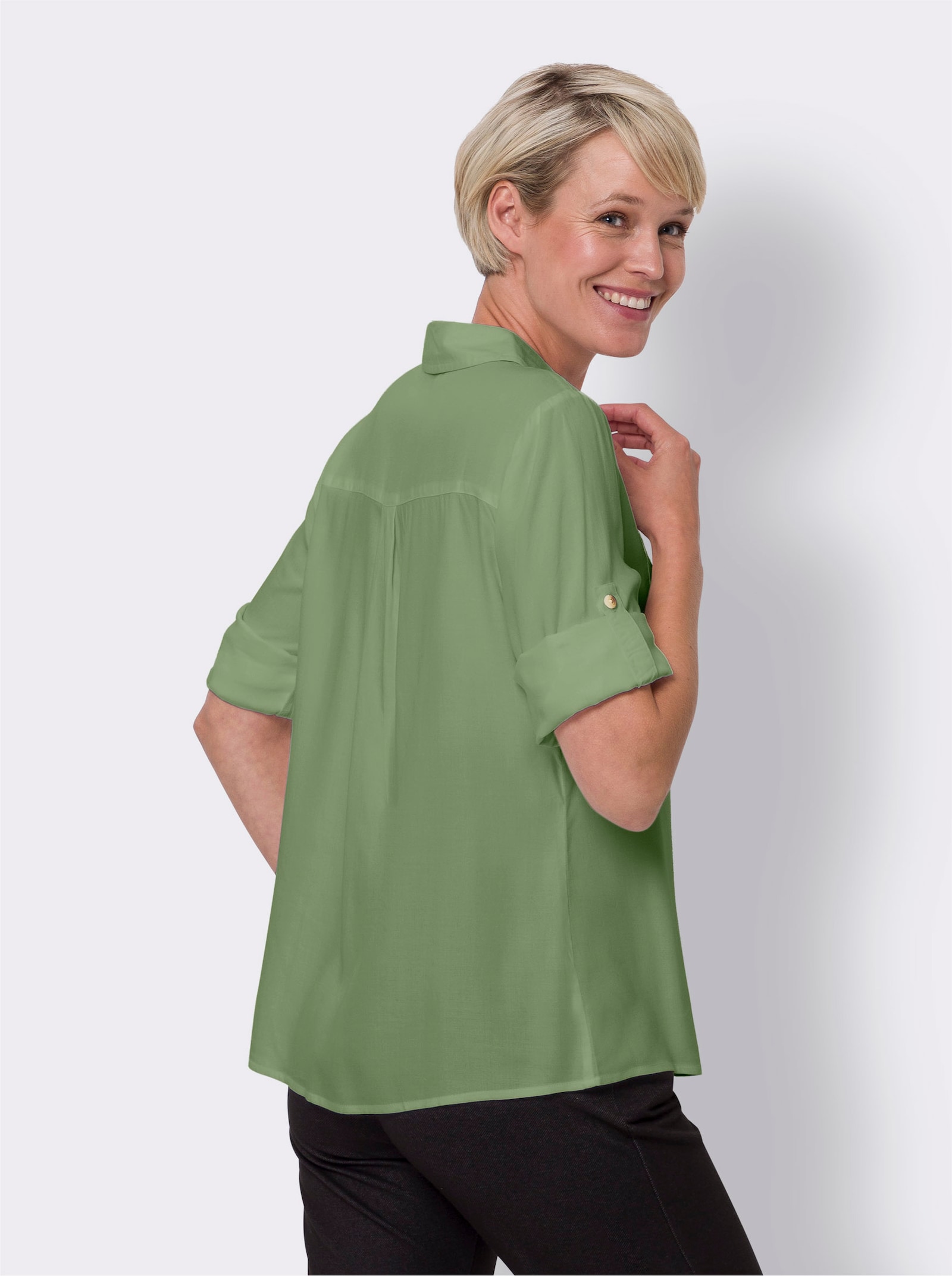 Hemdbluse mit Knöpfen in Horn-Optik - eucalyptus