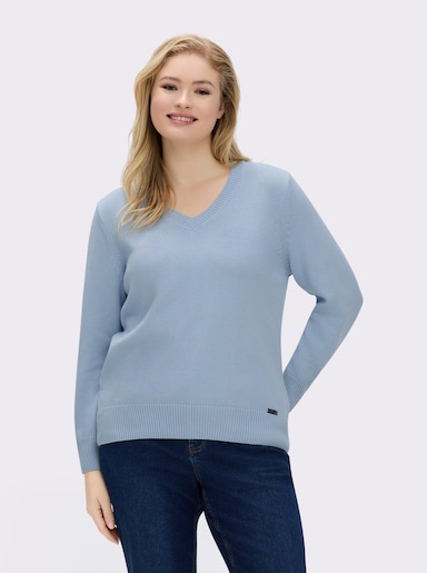 V-Ausschnitt-Pullover mit Baumwolle - eisblau