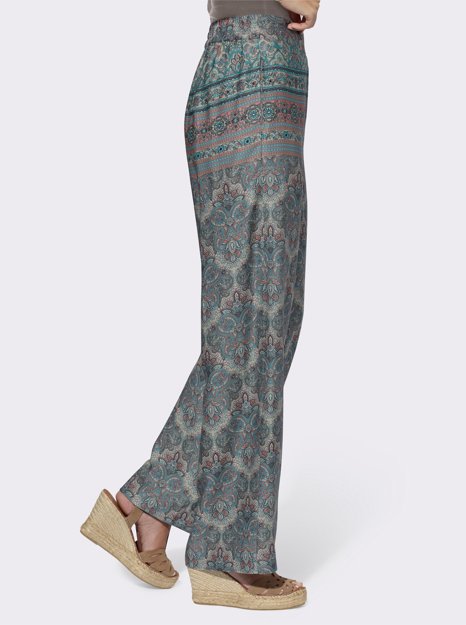 heine Druckhose in weiter Form, Viskose - sand-flamingo-bedruckt