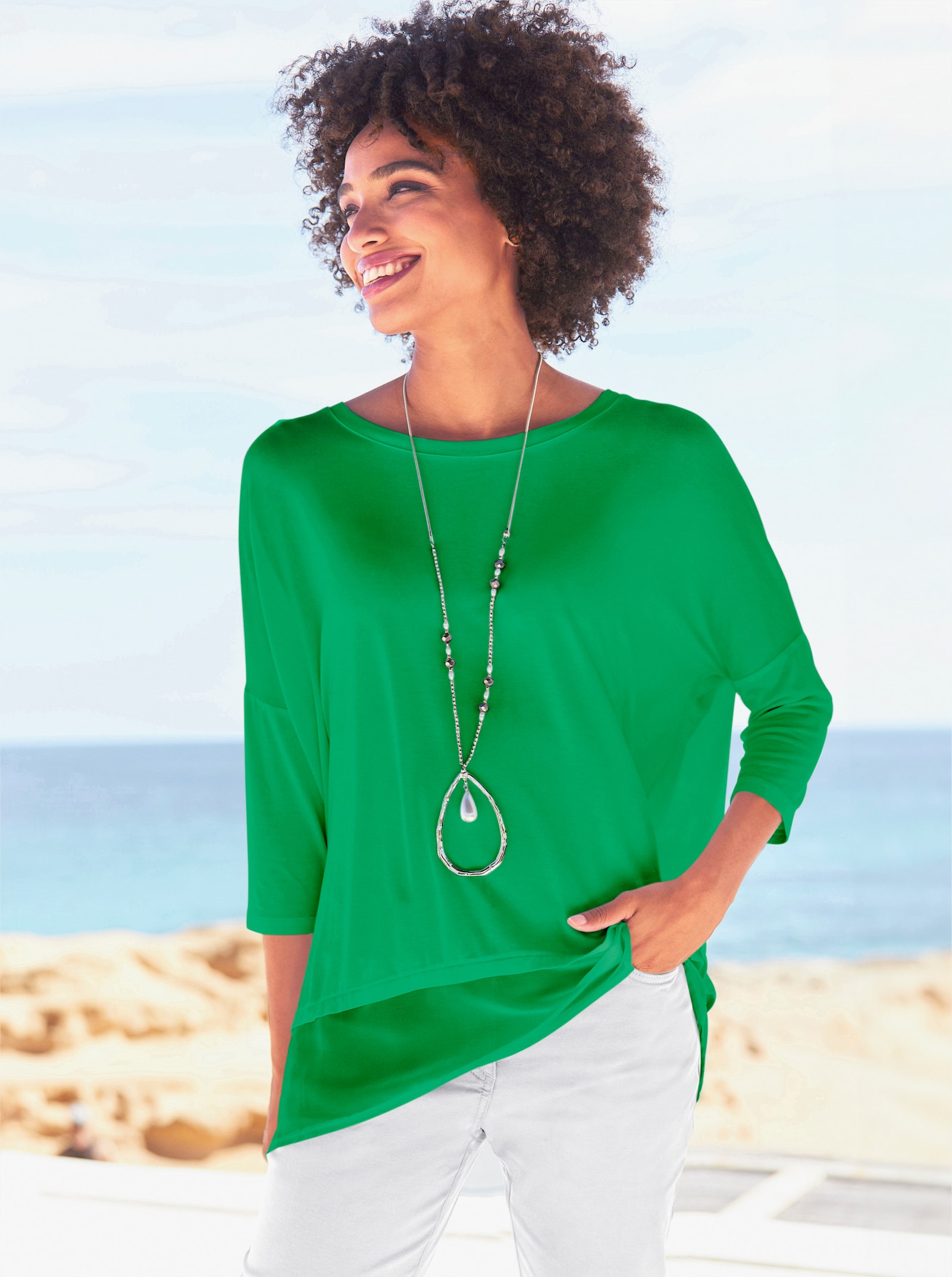 heine Oversize-Shirt mit Chiffon-Saum - grasgrün