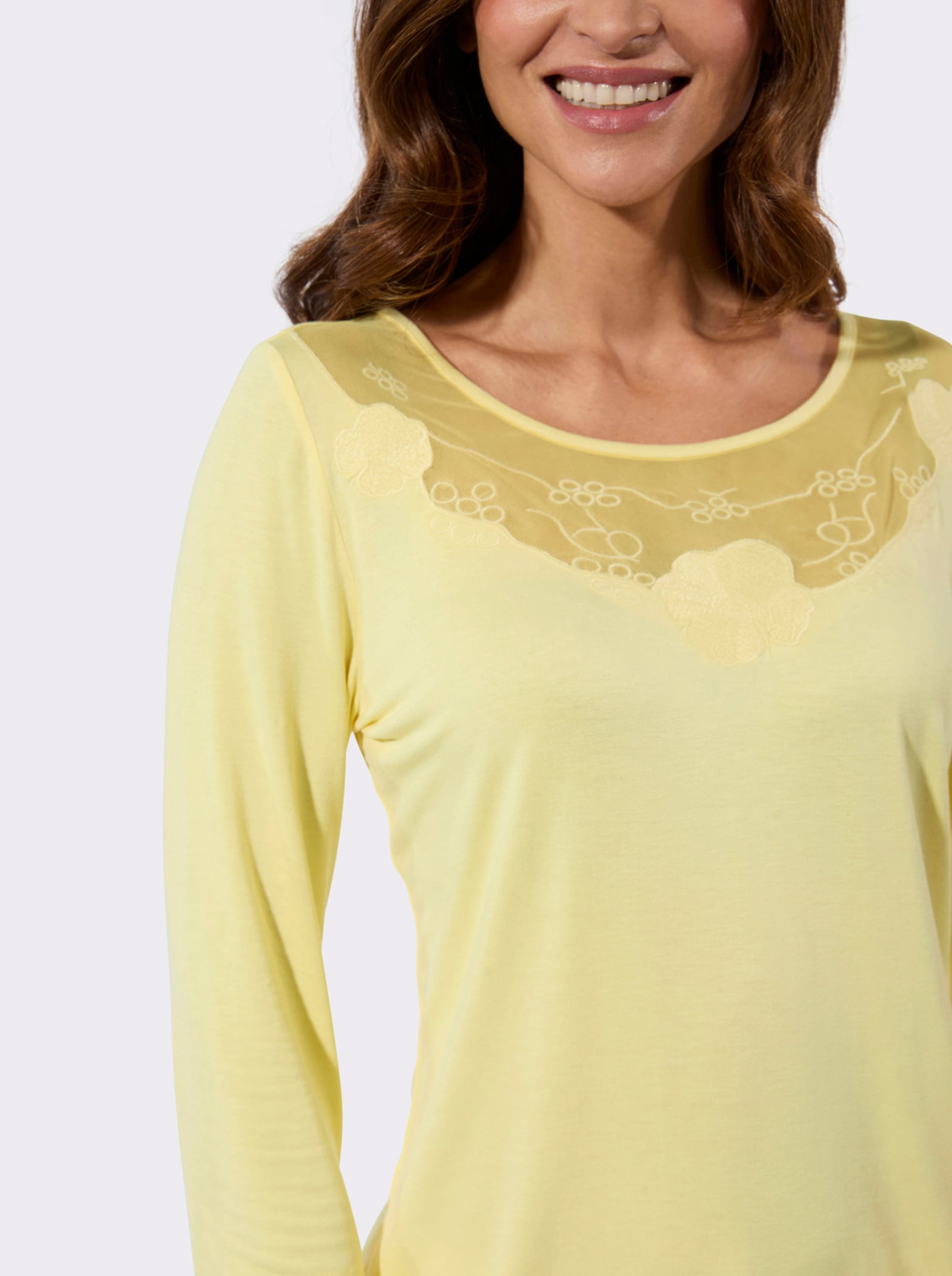 3/4-Arm-Shirt mit transparenten Einsätzen - zitrone