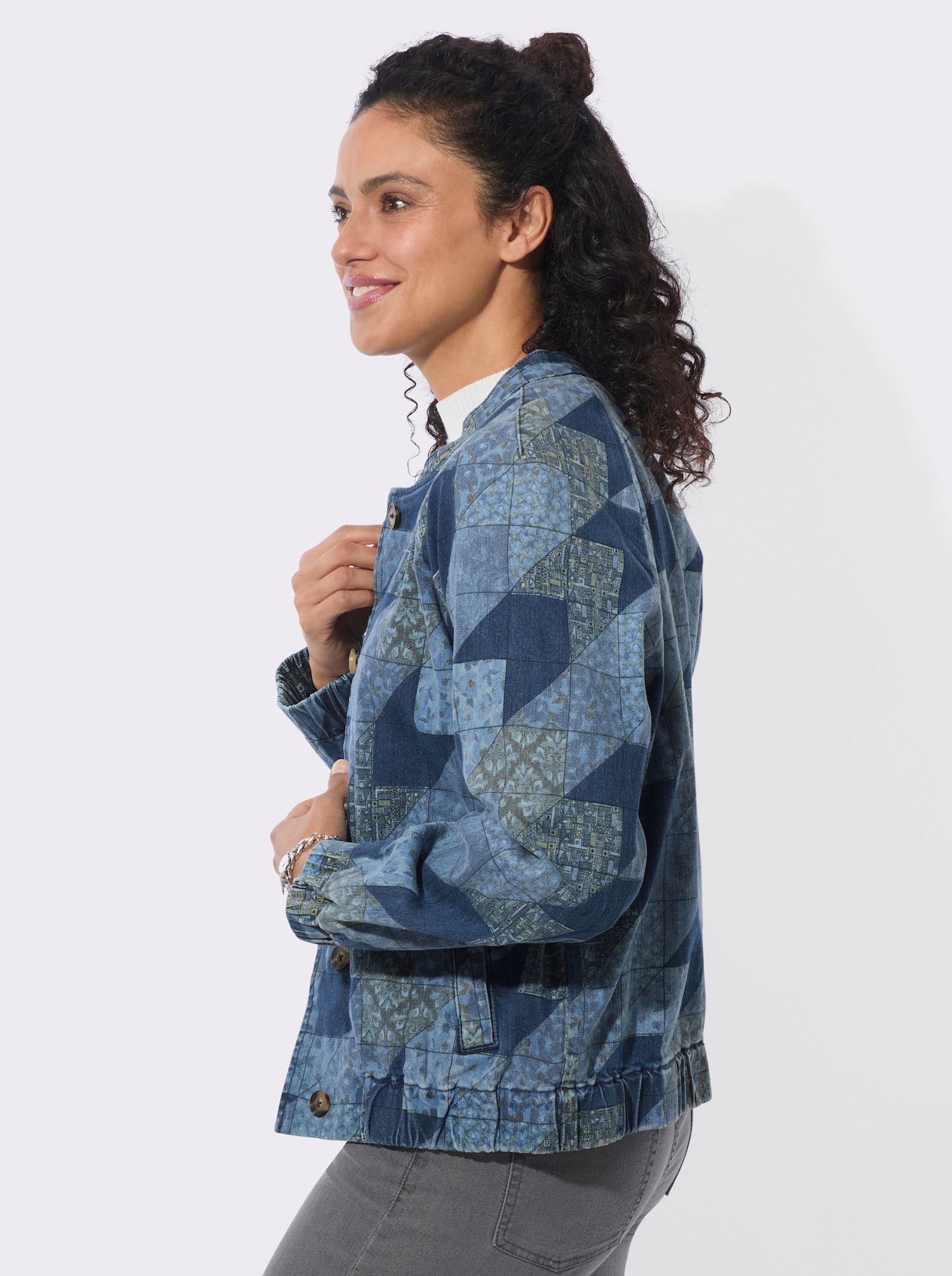 Jeansjacke in Patchwork-Optik - jeansblau-gemustert