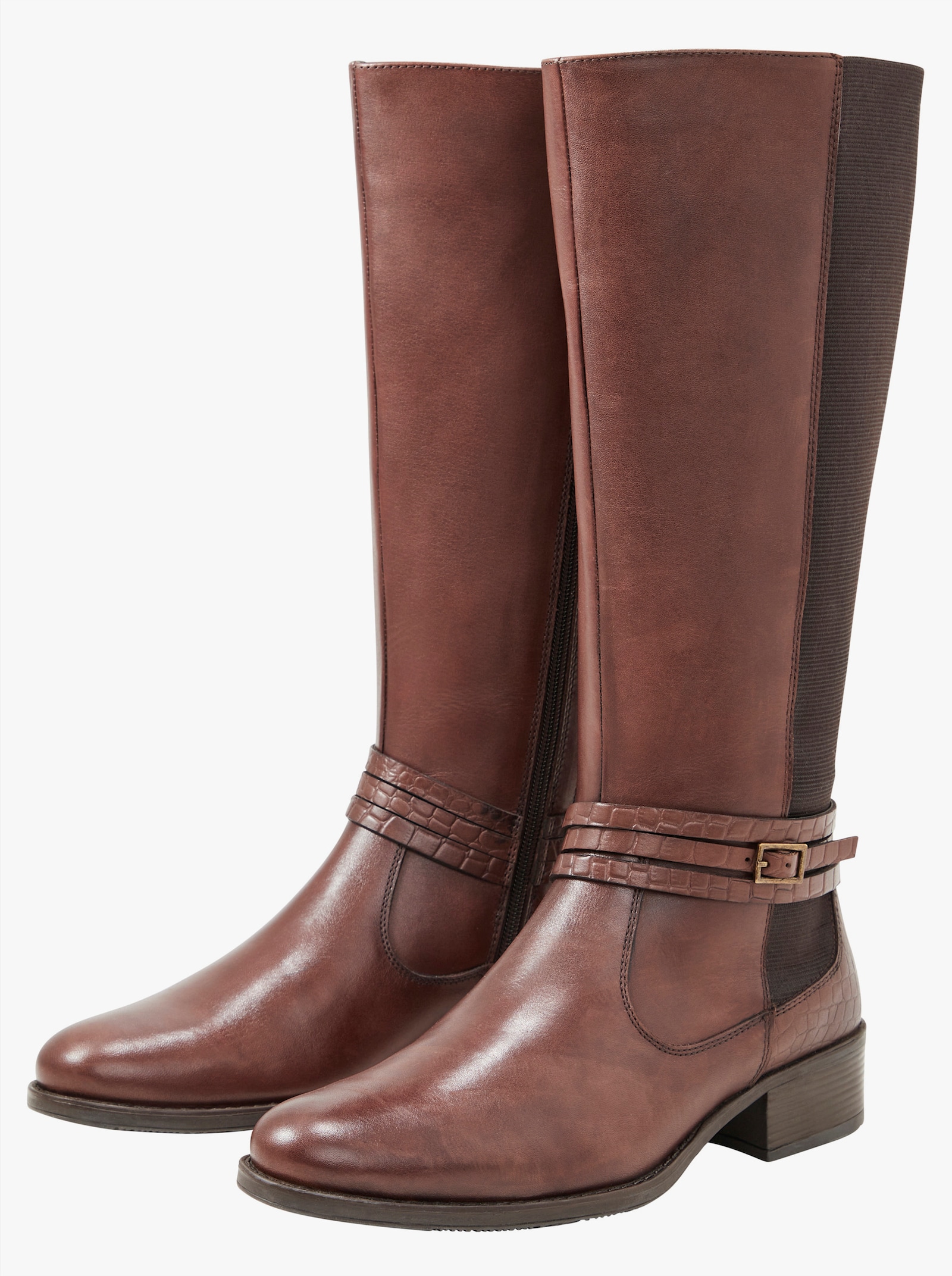 sheego Weitschaftstiefel aus Leder, mit Zierschnalle - dunkelbraun