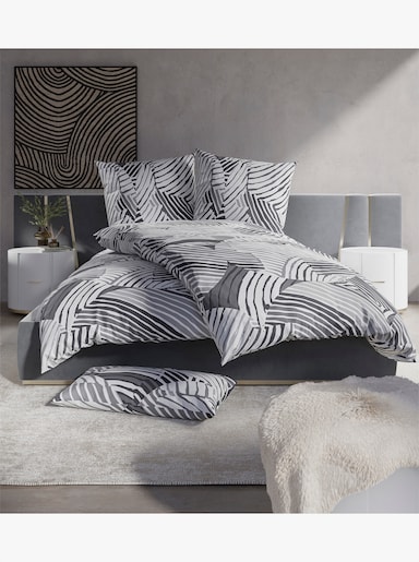 wäschepur Bettwäsche - weiß-anthrazit-bedruckt