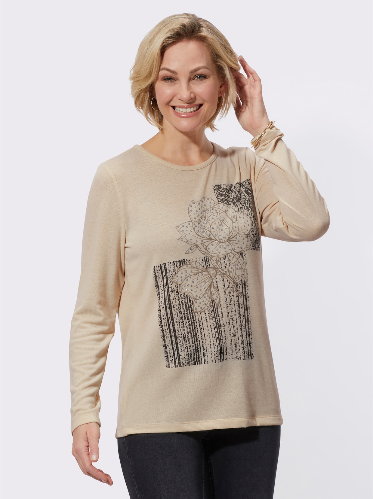 Shirt met lange mouwen - ivoorkleur