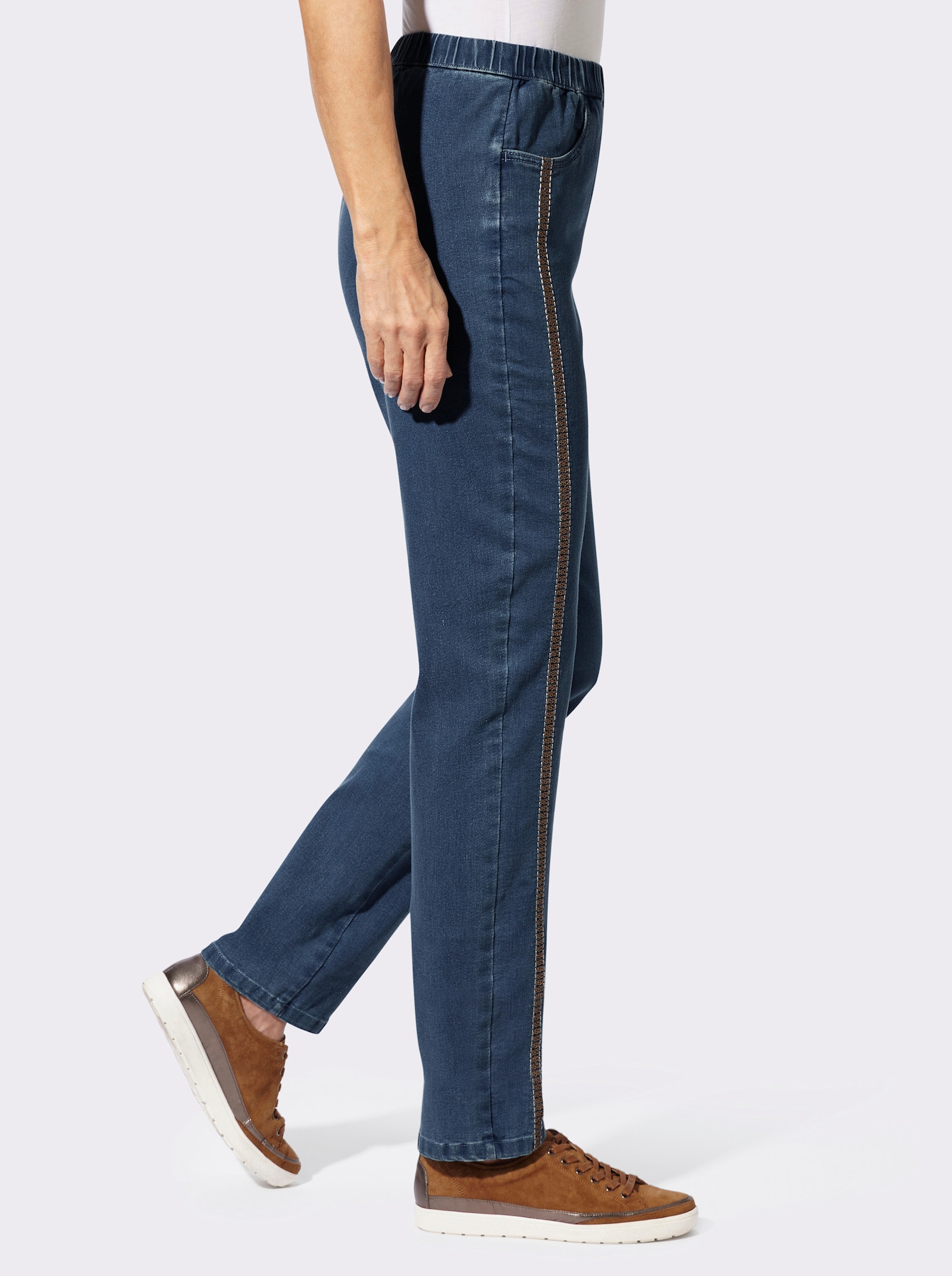 Schlupfjeans mit Stickerei - blue-stone-washed