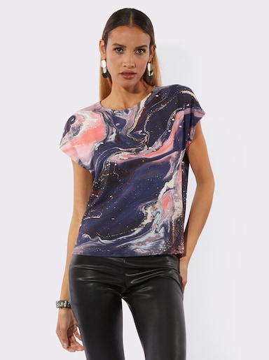 Kurzarmshirt - marine-koralle-bedruckt