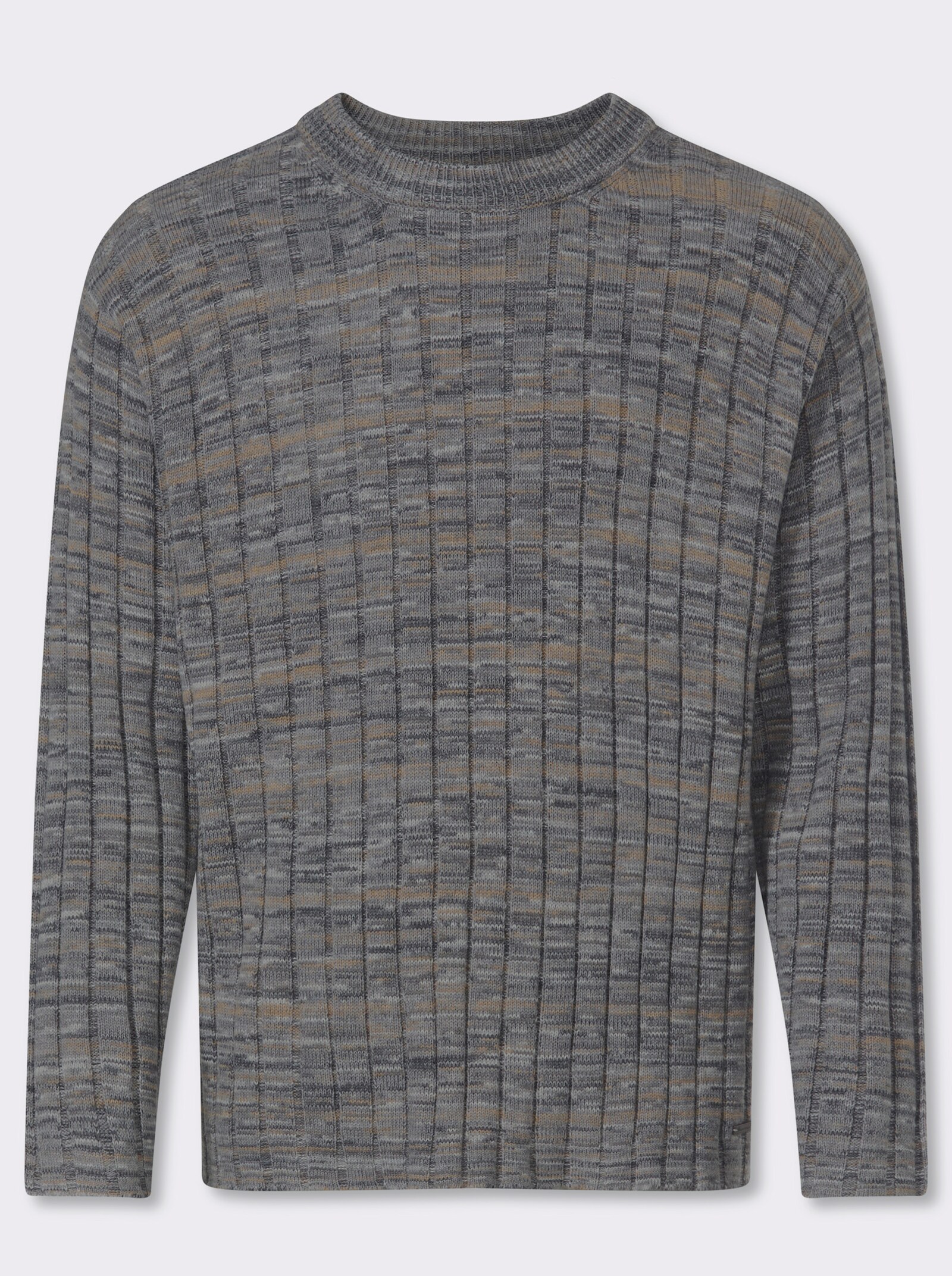 Marco Donati Rundhalspullover mit Woll-Anteil - steingrau-camel-meliert