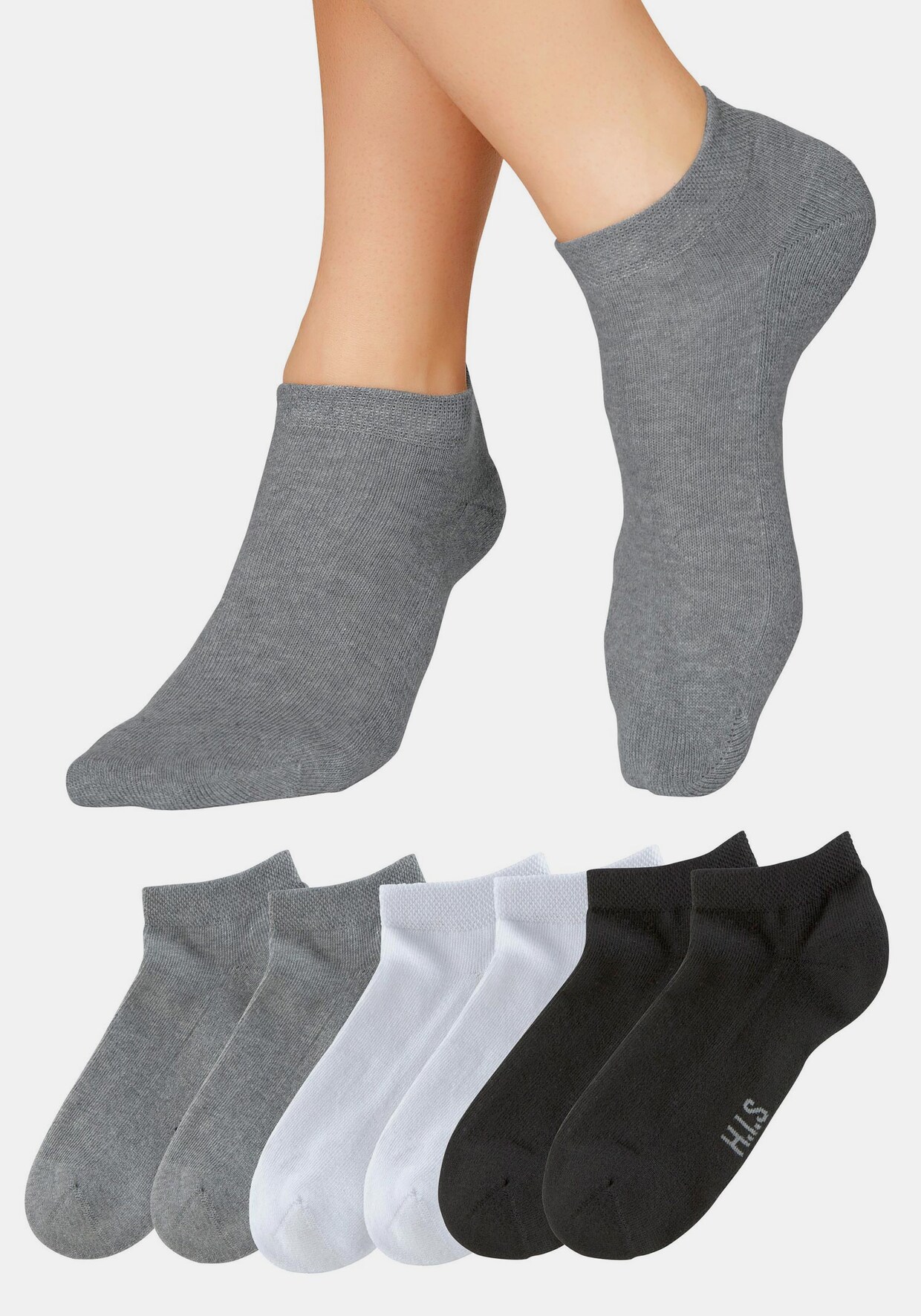H.I.S Sneakersocken - 2x schwarz + 2x weiß + 2x grau-meliert