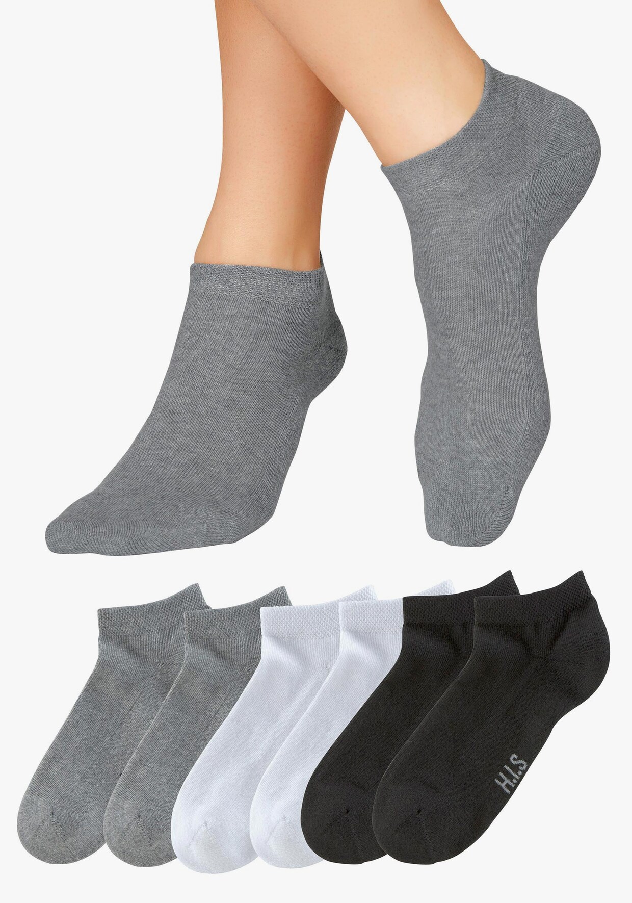 H.I.S Sneakersocken - 2x schwarz + 2x weiß + 2x grau-meliert
