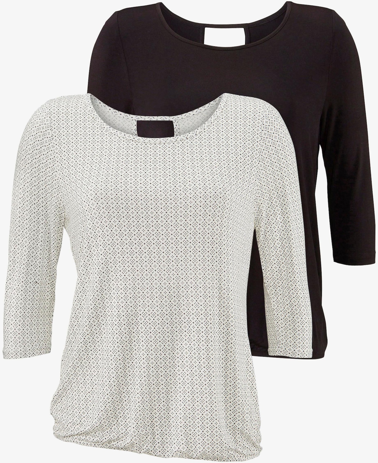 LASCANA Shirt met 3/4-mouw - offwhite gedessineerd, zwart
