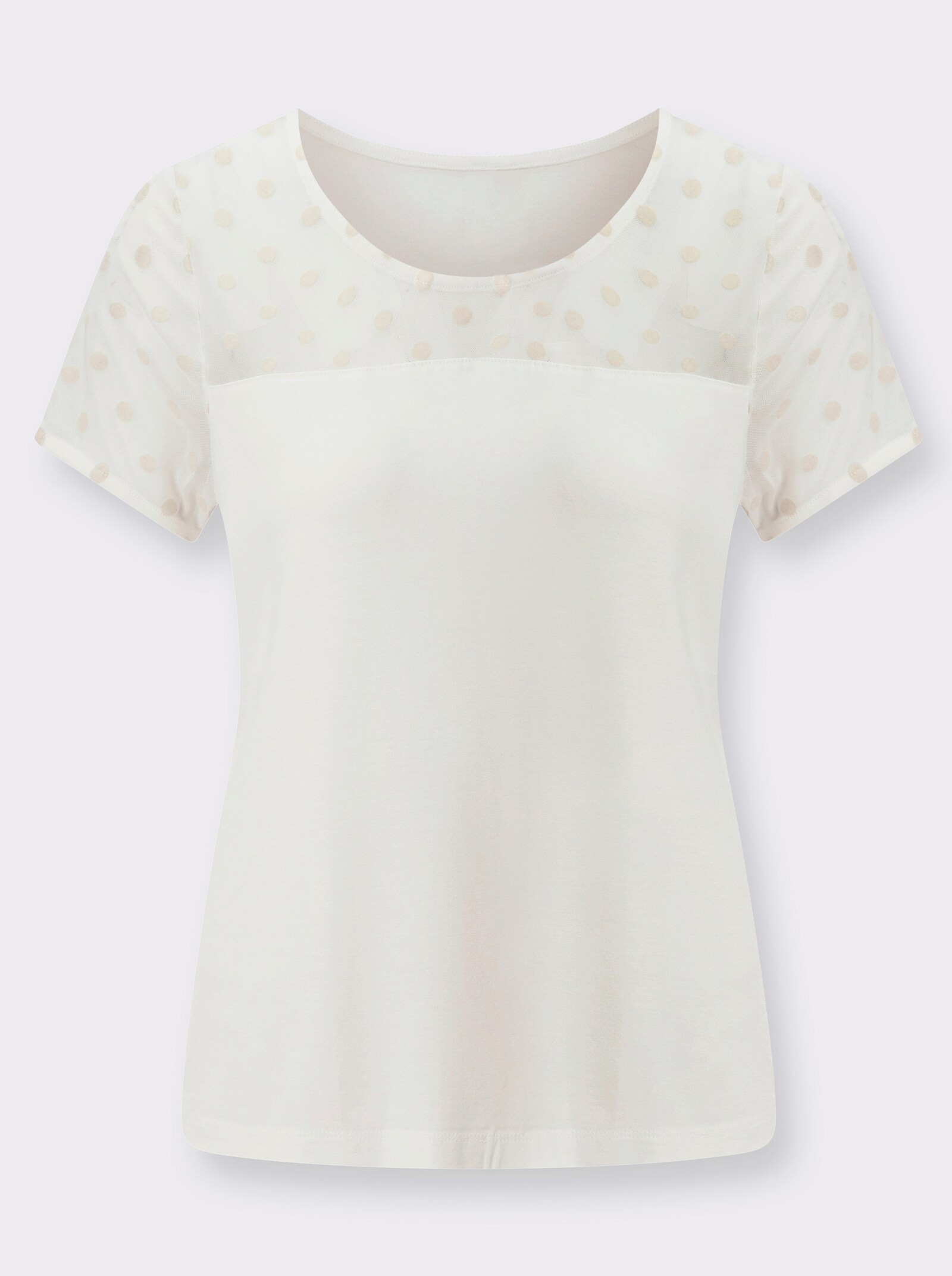 Kurzarmshirt mit Flockprint - ecru