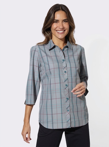 Funktionsbluse atmungsaktiv und pflegeleicht - steingrau-jade-kariert