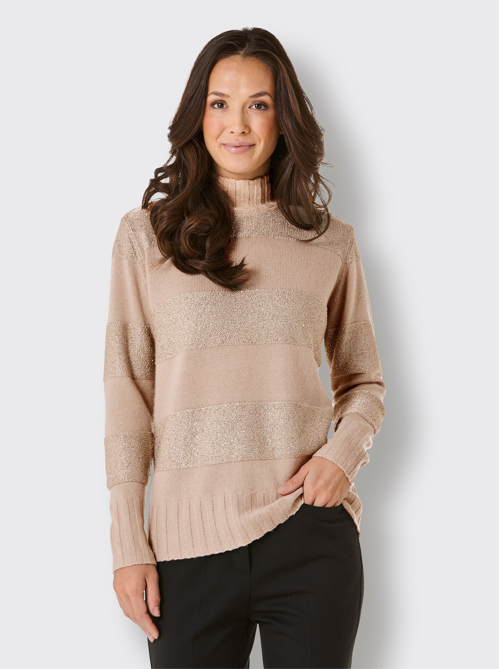 CREATION L PREMIUM Wollpullover mit Paillettengarn - beige