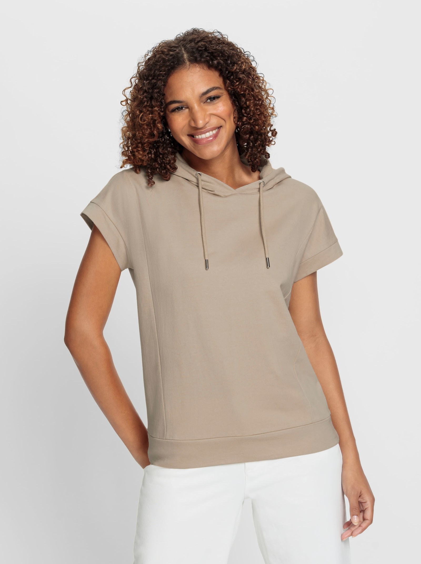 Kapuzenshirt mit überschnittener Schulter - beige