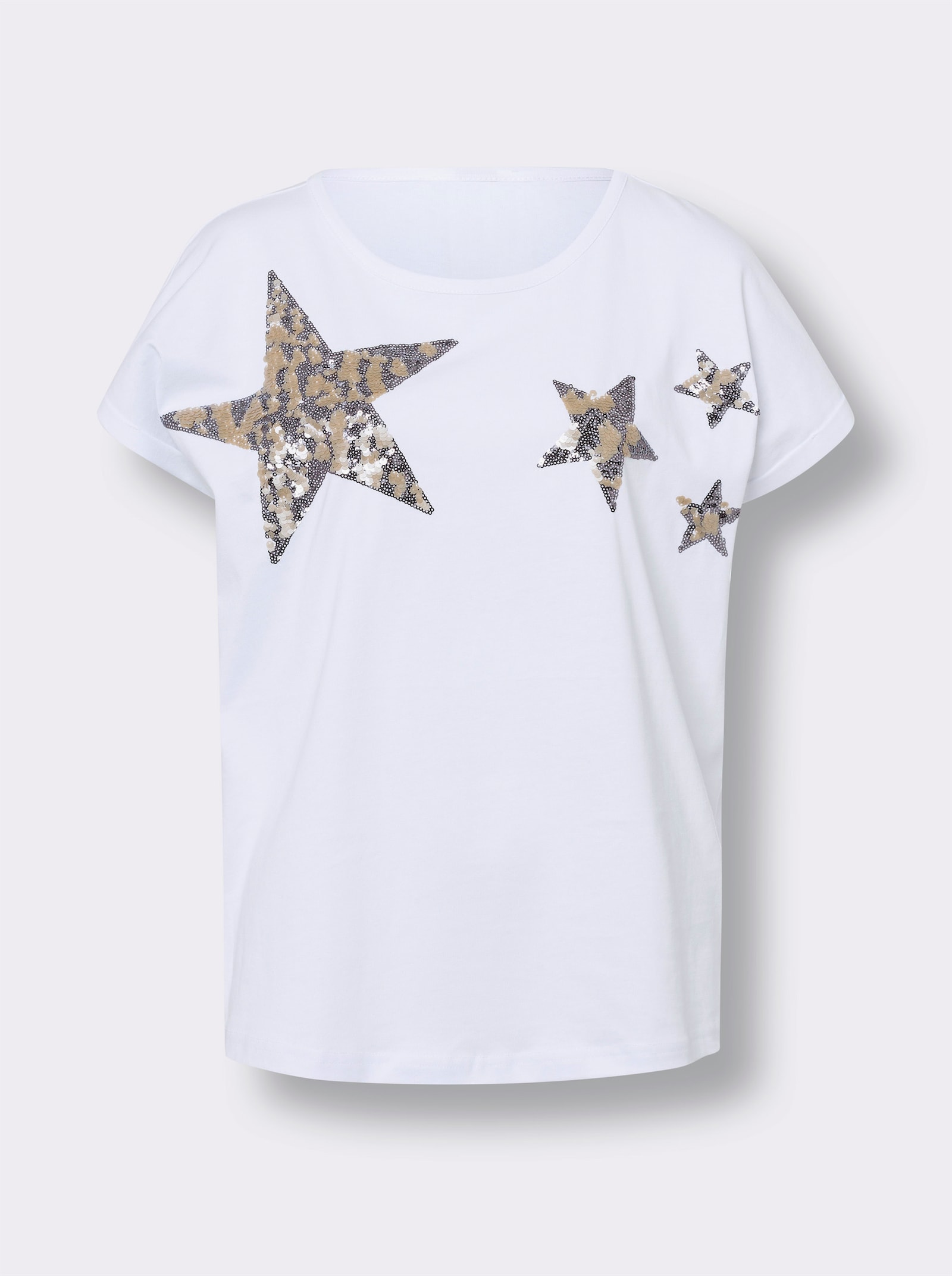 heine Rundhalsshirt mit Pailletten - weiss